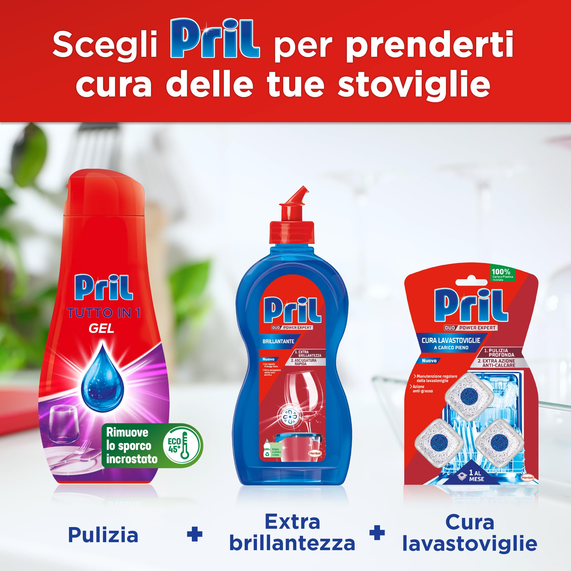 Pril Gel All In One Limone e Lime, Detersivo Lavastoviglie Liquido Multi-Azione Sporco Difficile, 6 Confezioni da 52 Lavaggi, 312 Lavaggi