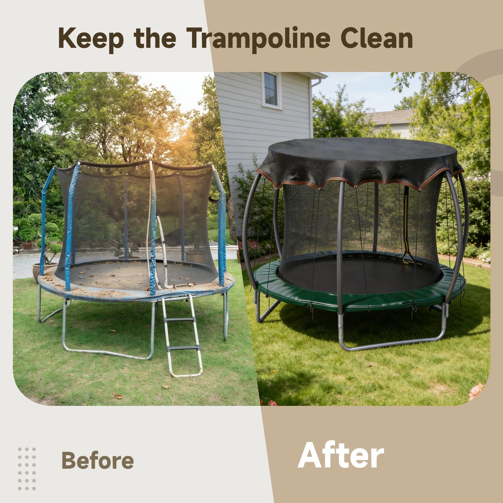 Copertura rotonda per trampolino da 4,6 m, copertura solare al 90% con 16 corde, tenda per trampolino da esterno in poliestere facile da installare, per copertura solare e foglie, copertura superiore