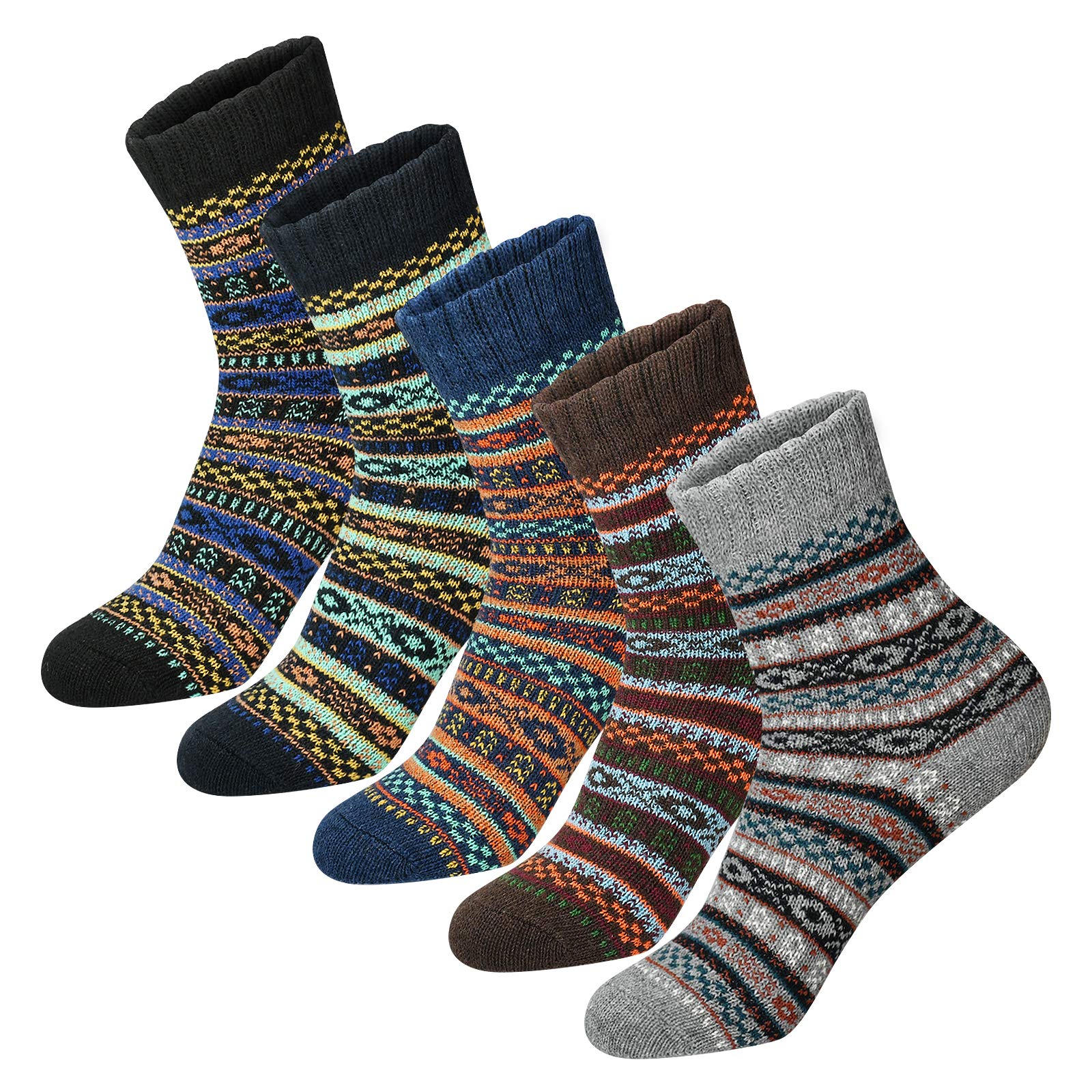 beskyWomen Winter Socks 5 Pairs Cotton Thick Knit Vintage Soft Cozy Casual Crew Socks