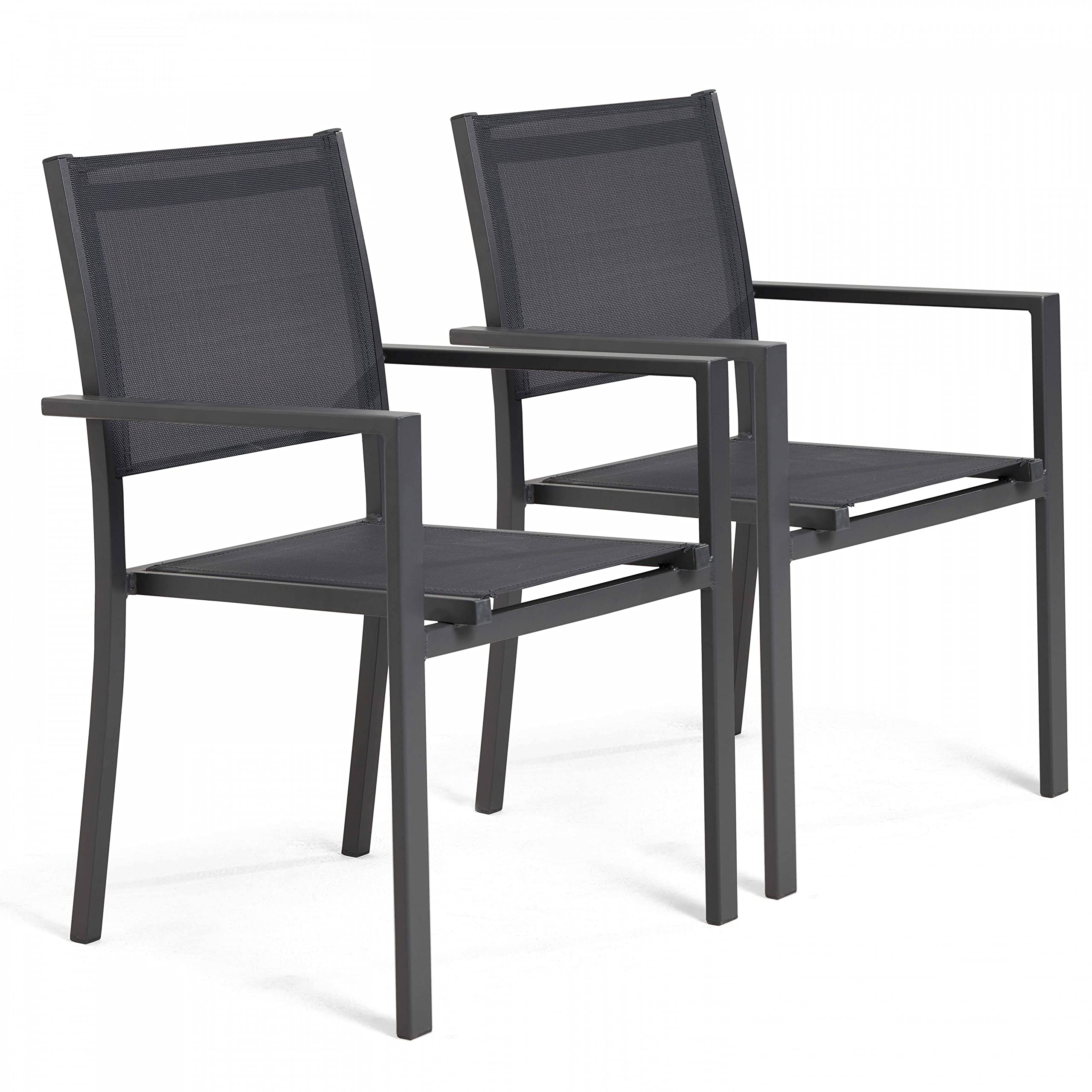 Oviala Lot de 2 fauteuils de Jardin Aluminium et textilène Gris