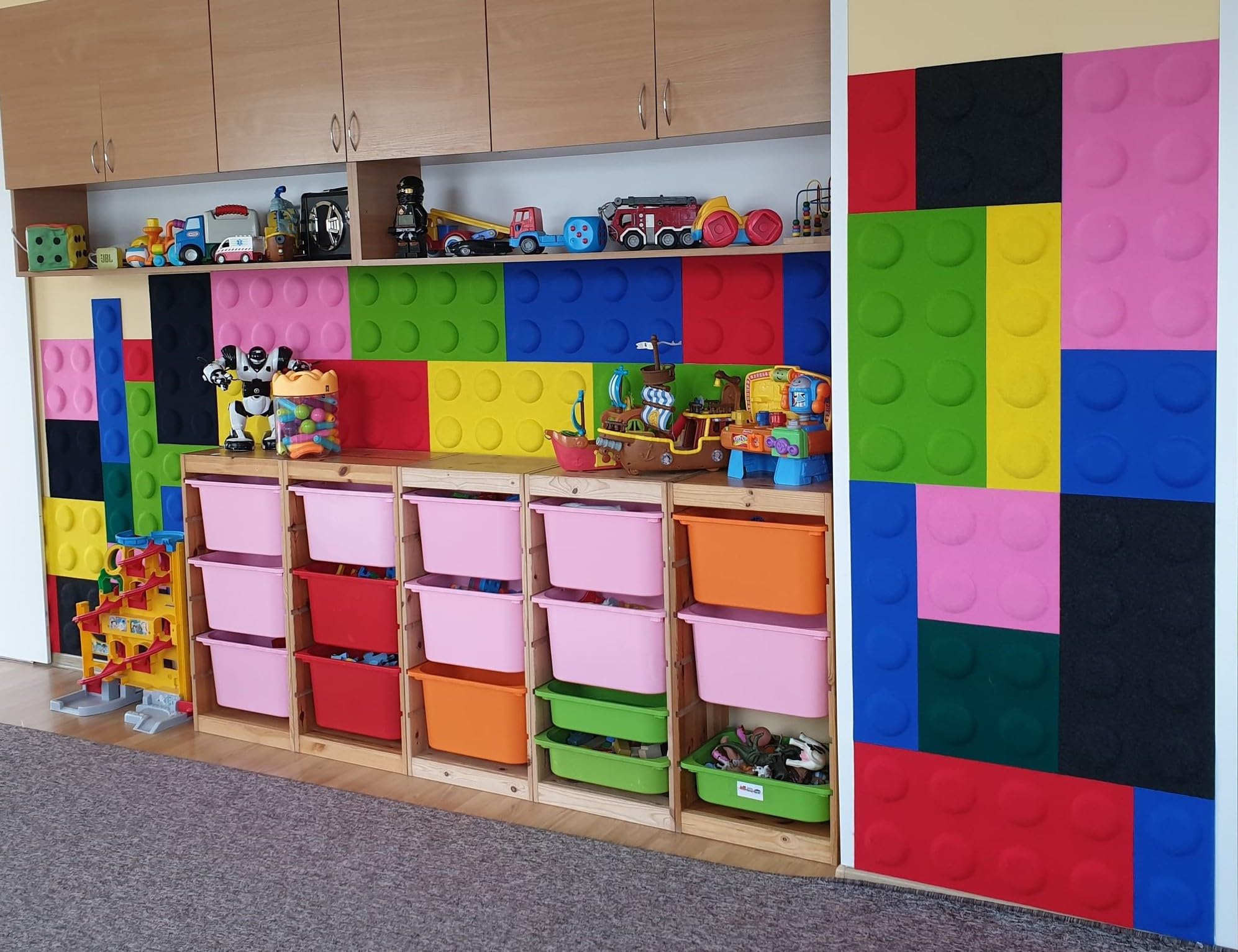 3D Panele ścienne do pokoju dziecięcego I Akustyczne poduszki ścienne z filcu w formie klocków I Dekoracja i osłona ściany I 3D panele do dekoracji pokoju dziecięcego