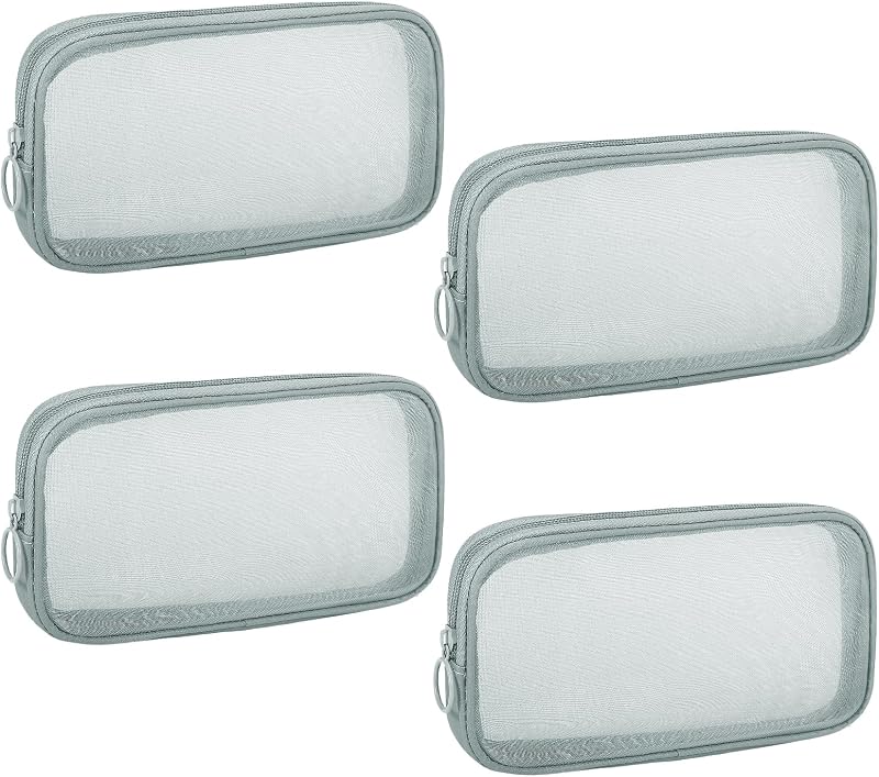 Sinzip Kit com 4 Necessaires de Tela de Nylon com Zíper, Cinza, M