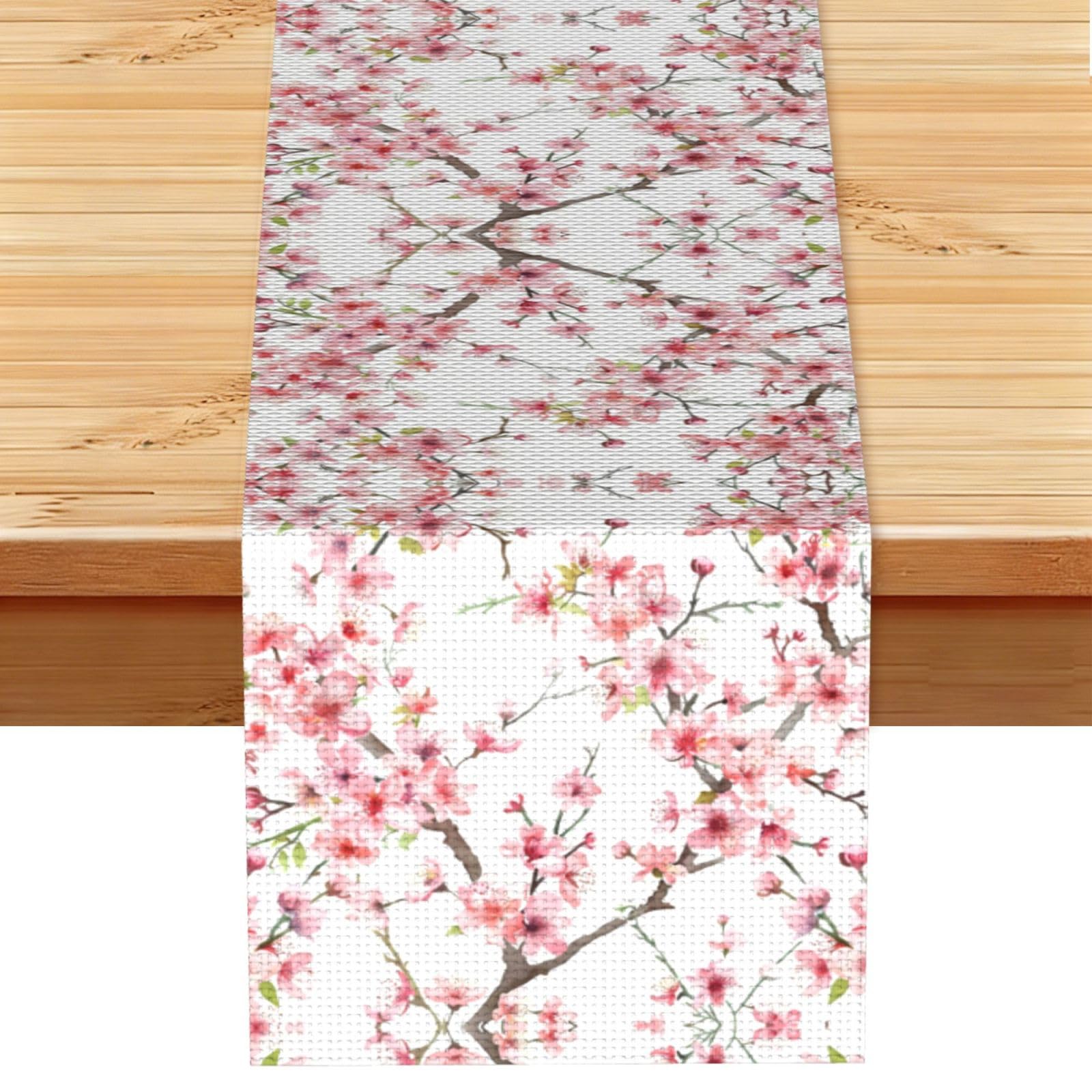 Delicate Pink Blossom Printed Table Runner 13 x 72, Wrinkle Resistant Decor for Dining Table Coffee Table Fireplace
