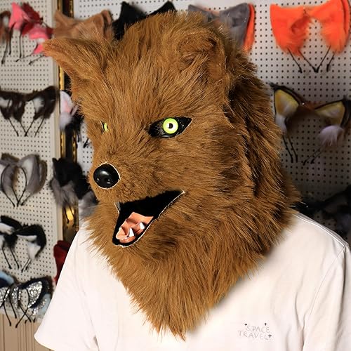 Miniatura 2 de HAOAN Máscara de perro peludo de cabeza completa de lobo realistas para Halloween, carnaval, disfraces, fiesta, cosplay, disfraz para mujeres y