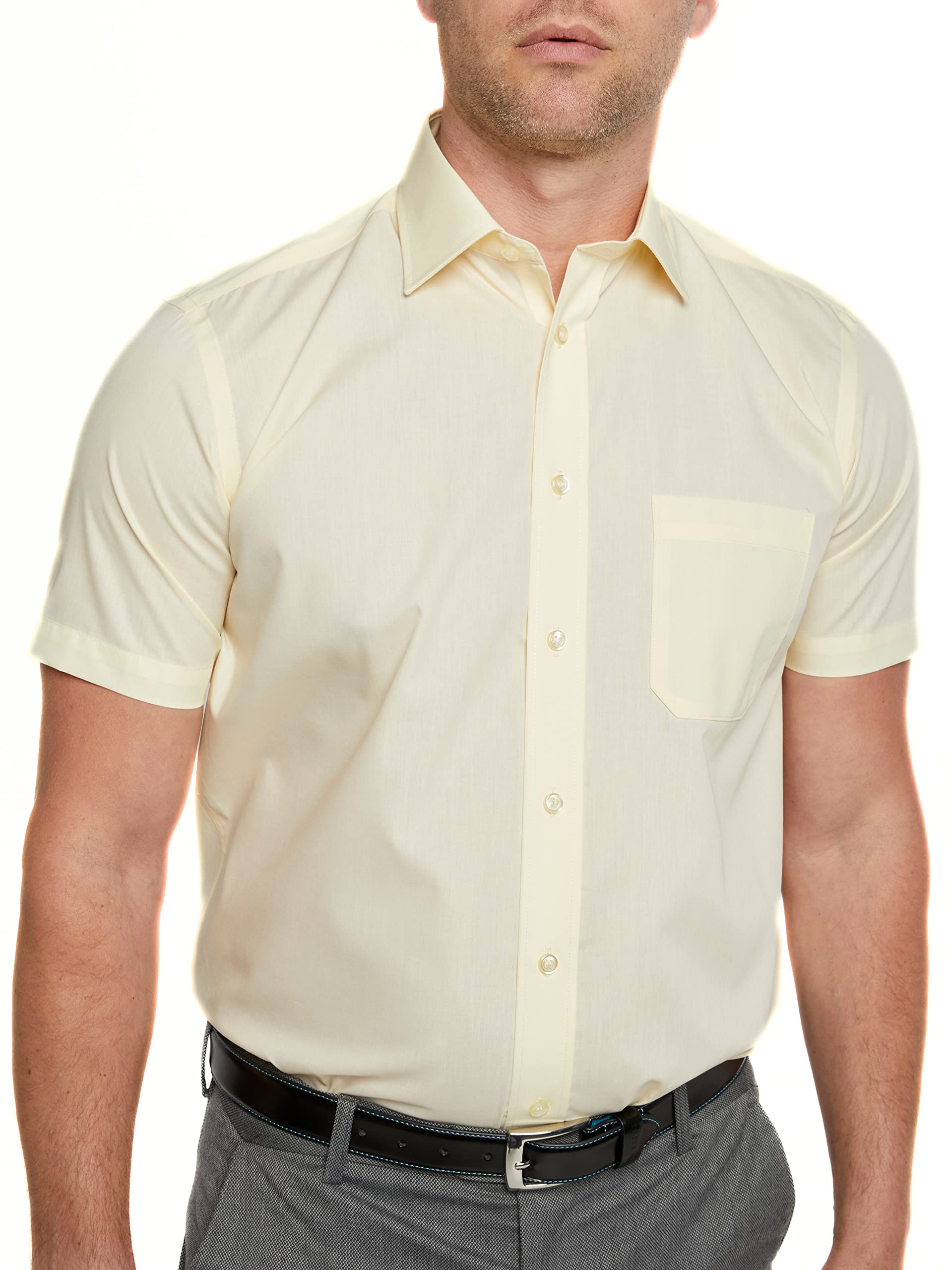 Double Two Pale Lemon Short Sleeve Cotton Rich Non-Iron Formal Shirt 17 in
