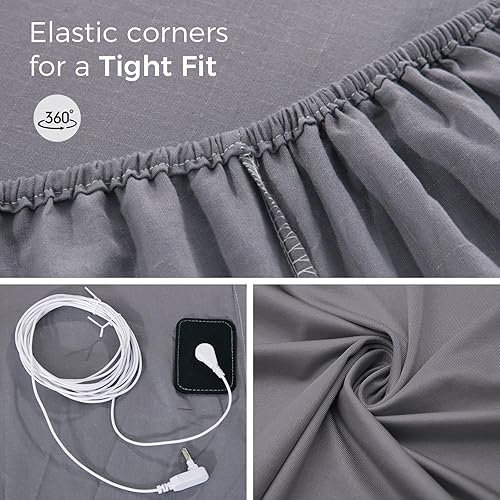 Miniatura 6 de Grounding - Sábanas bajeras tamaño Queen, sábanas de tierra tamaño Queen, 95% algodón orgánico + 5% fibra de plata pura, sábana de puesta a tierra