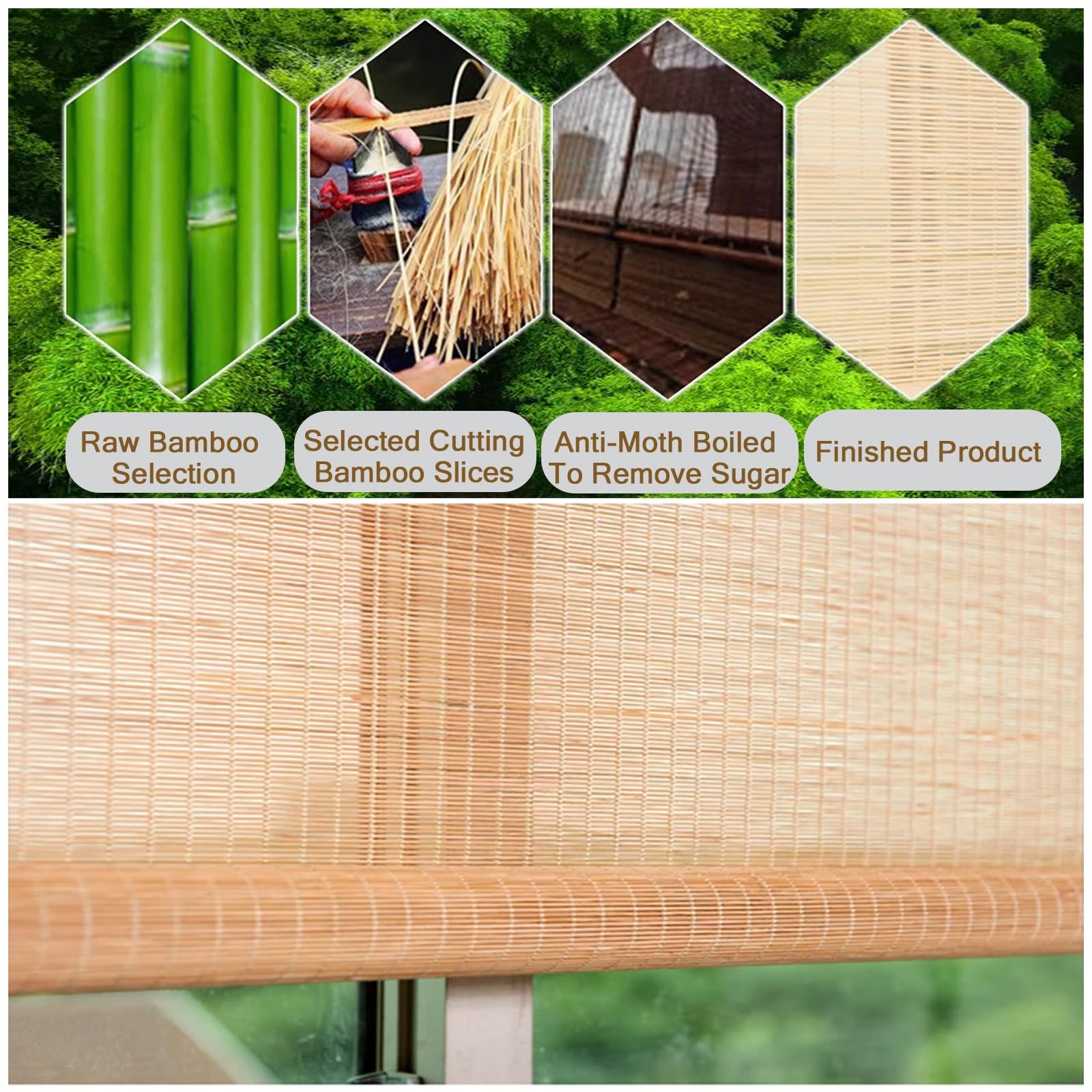Tende da esterno in bambù per portico Tende a pacchetto naturali per finestre porte e patioTende parasole verdi per decorazione balcone (90 x 160 cm)