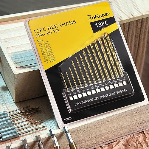 Miniatura 7 de Juego de 13 brocas hexagonales con revestimiento de titanio, juego de brocas helicoidales HSS, brocas de impacto para madera, acero, metal,