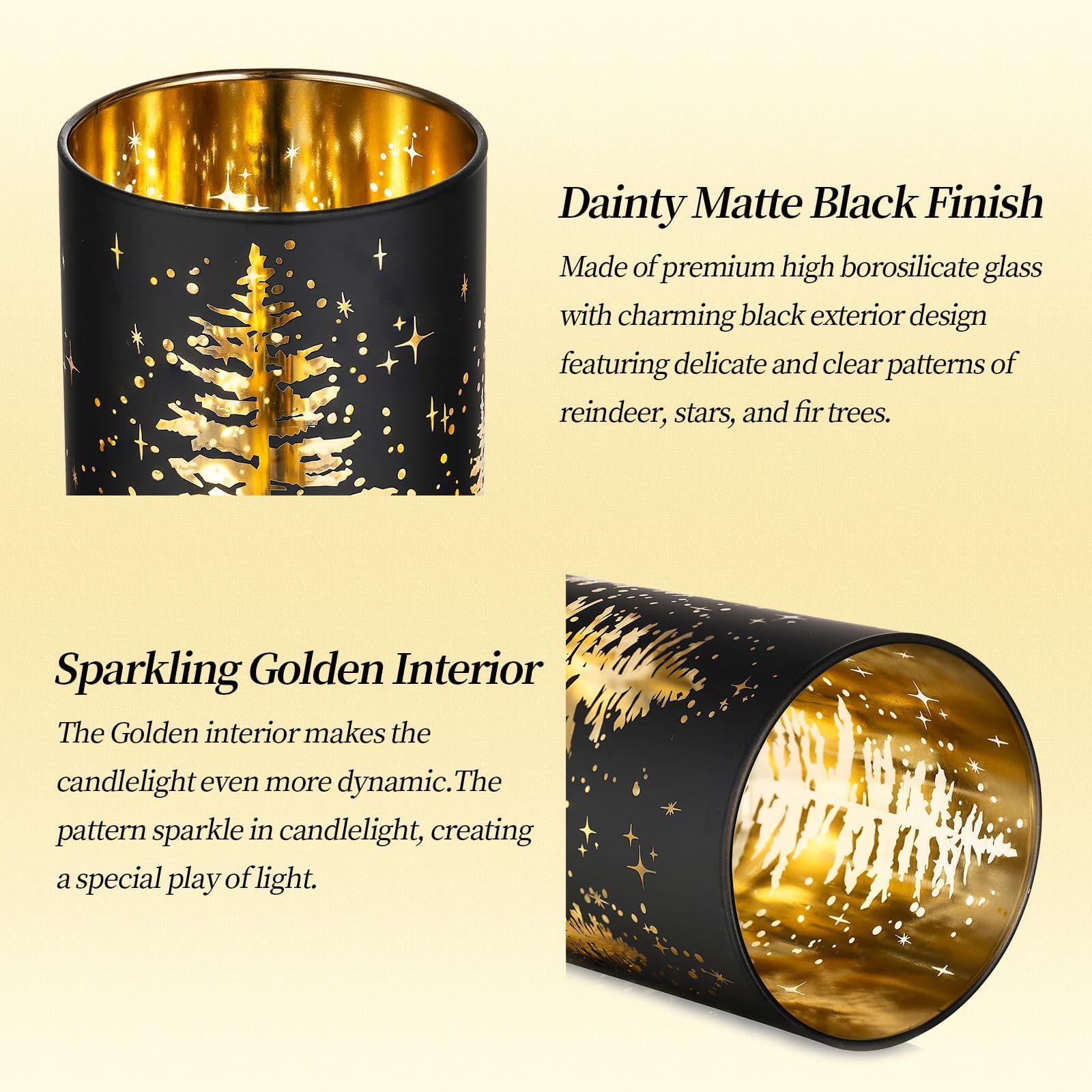 Hewory Juego de 2 portavelas de Navidad con diseño de reno negro, decoración de Navidad, decoración de interiores del hogar, portavelas de cristal para mesa, centro de mesa, mantel, ventana, cocina,