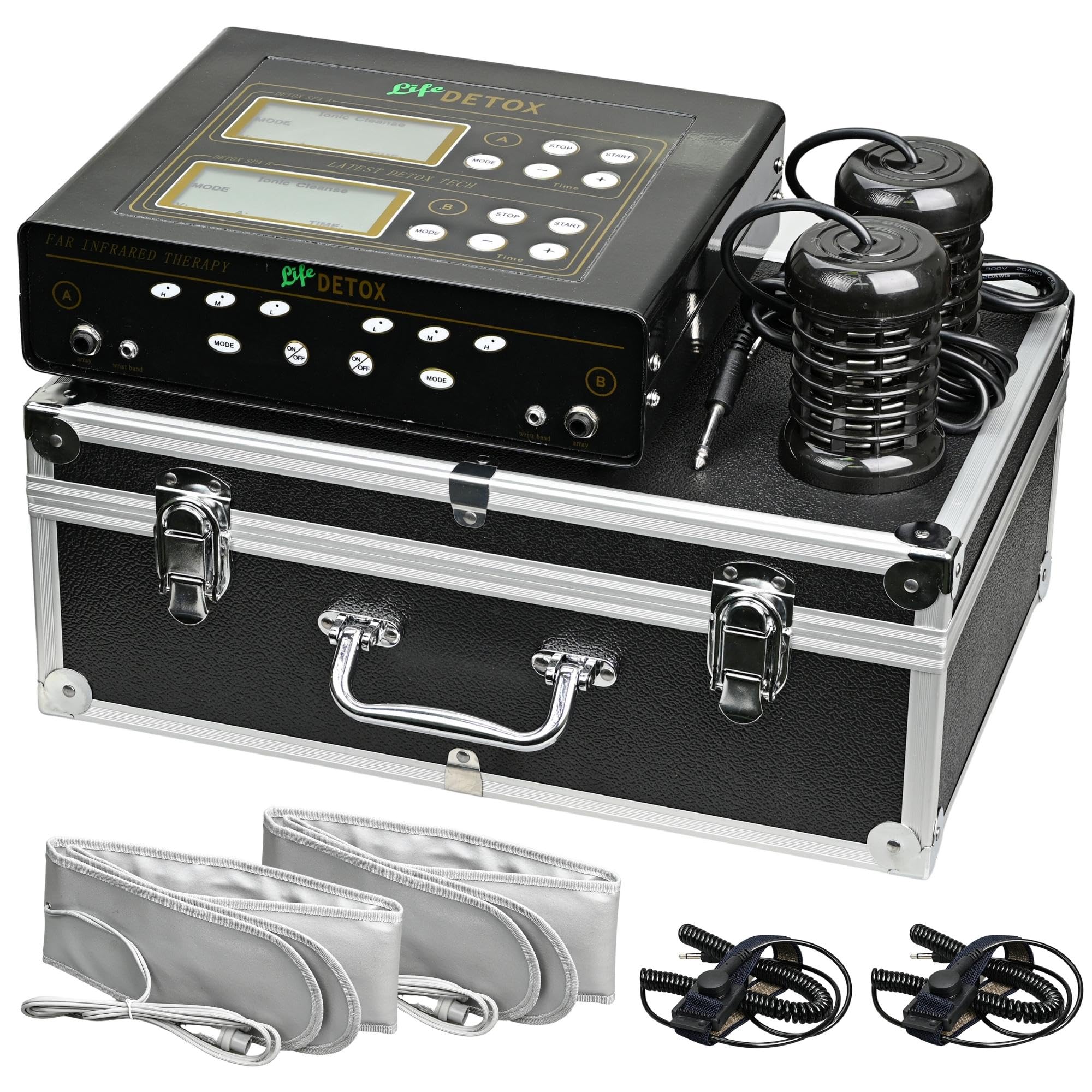 Ionic Foot Bath Detox Machine, Dual Foot Spa System with Dual LCD Display, Foot Chi Cleanse Machine with 2x Array, 2x Heating Waistbelt, 2x Wristband for 2 Users