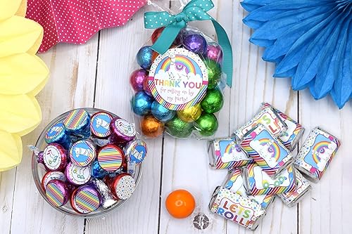 Miniatura 6 de Kit de calcomanías para fiesta de cumpleaños de patinaje de llama arco iris, 429 piezas. Incluye 60 calcomanías circulares de 2 pulgadas para