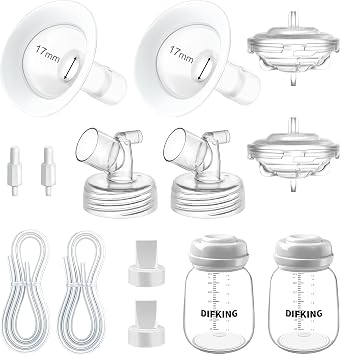 Breast Pump Compatible with Spectra S1 S2 9 Plus, Full Replacement Kit Include 17mm Flange,Duckbill Valve,Backflow Protector,Tubing and Bottle,Non-Spcetra Original