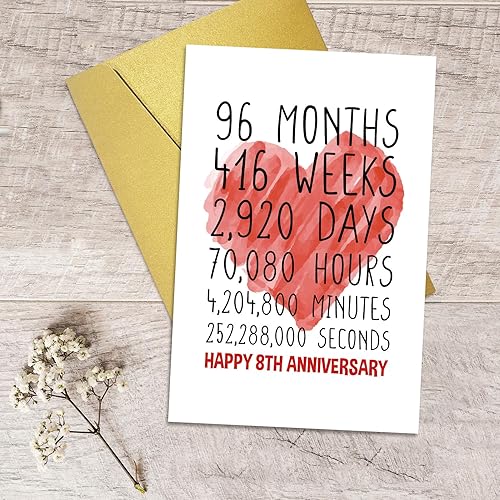 Miniatura 5 de Qiliji Tarjeta de feliz octavo aniversario para él y ella, tarjeta de aniversario de boda para marido y esposa, divertida tarjeta de felicitación de