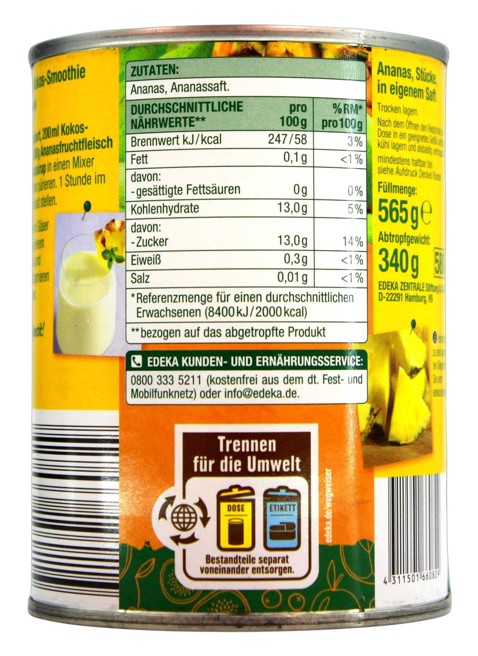Edeka Gut & Günstig Ananas-Stücke in eigenem Saft, 12er Pack (12 x 340g)