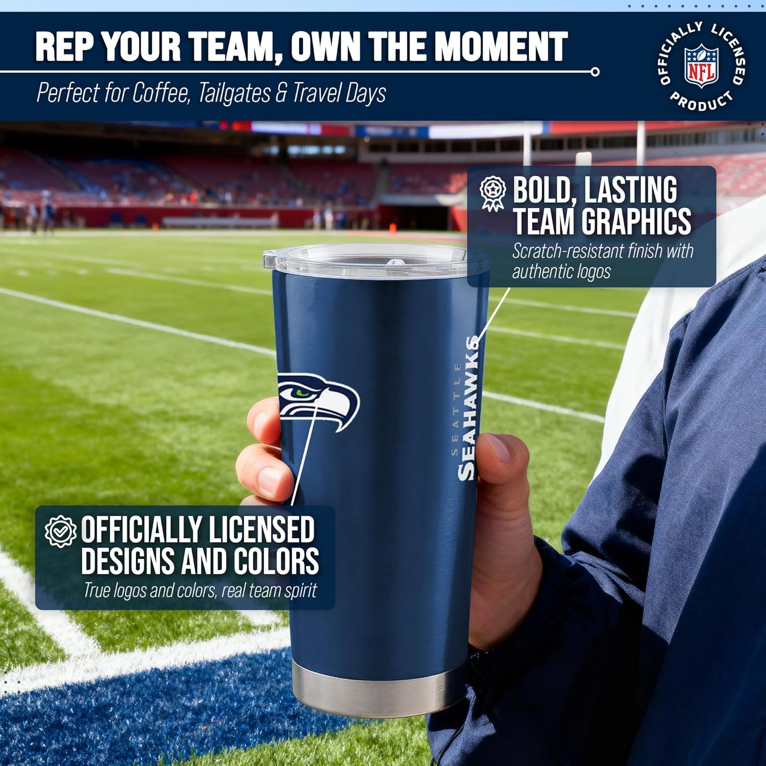 Team Fan Apparel NFL 20oz Gameday Stainless Steel Tumbler, Insulated For Hot & Cold, Slider Lid, On-The-Go Travel, Officially Licensed (Seattle Seahawks - Navy) - Image 5