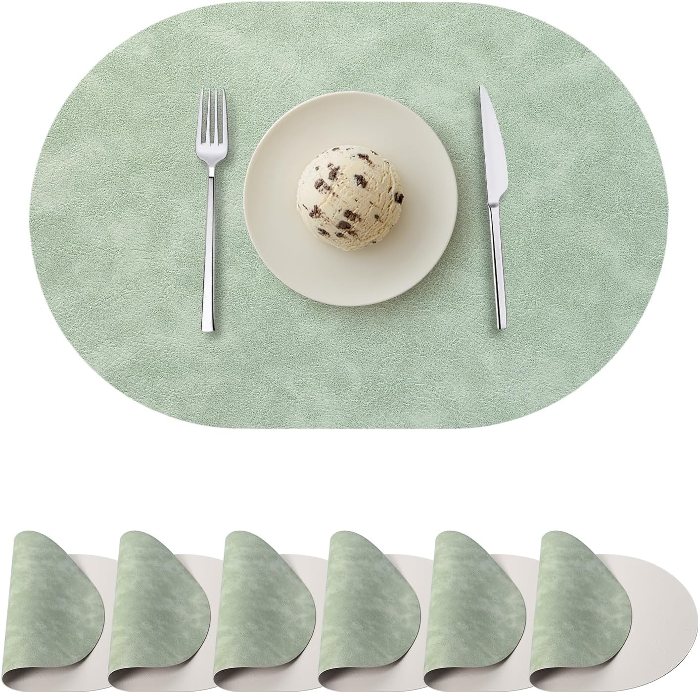 Oval Placemats Set of 6, Faux Leather Place Mats for Dining Table Dual Sided Placemats Heat Resistant Washable Wipeable Table Mats for Indoor Outdoor, Coffee