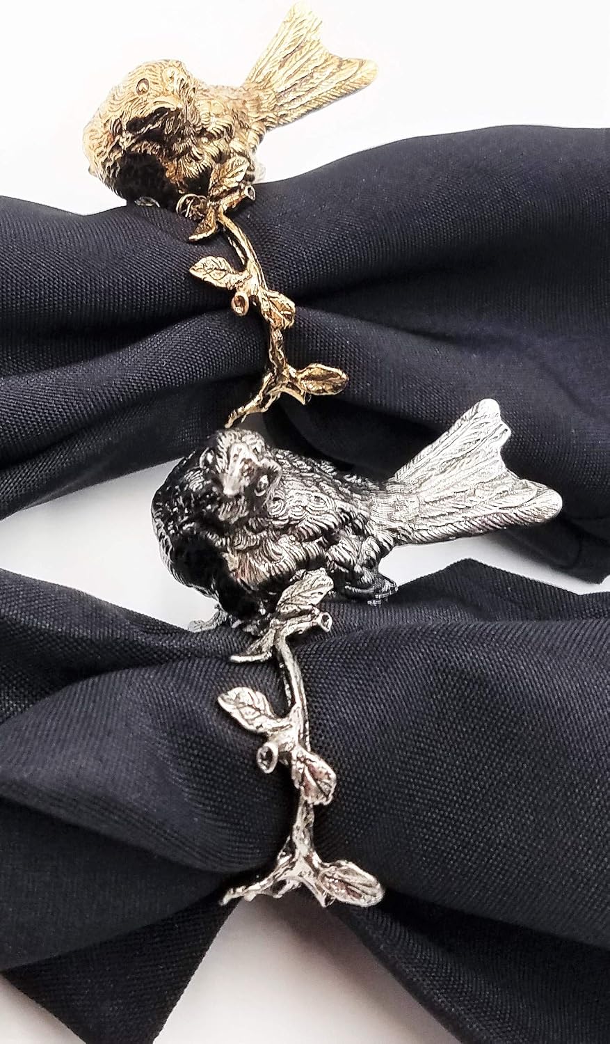 Bird and Circular Branch with Leaves Metallic Napkin Ring Place Holder Tableware Setting dinnerware Set of 4 (Antique Gold)