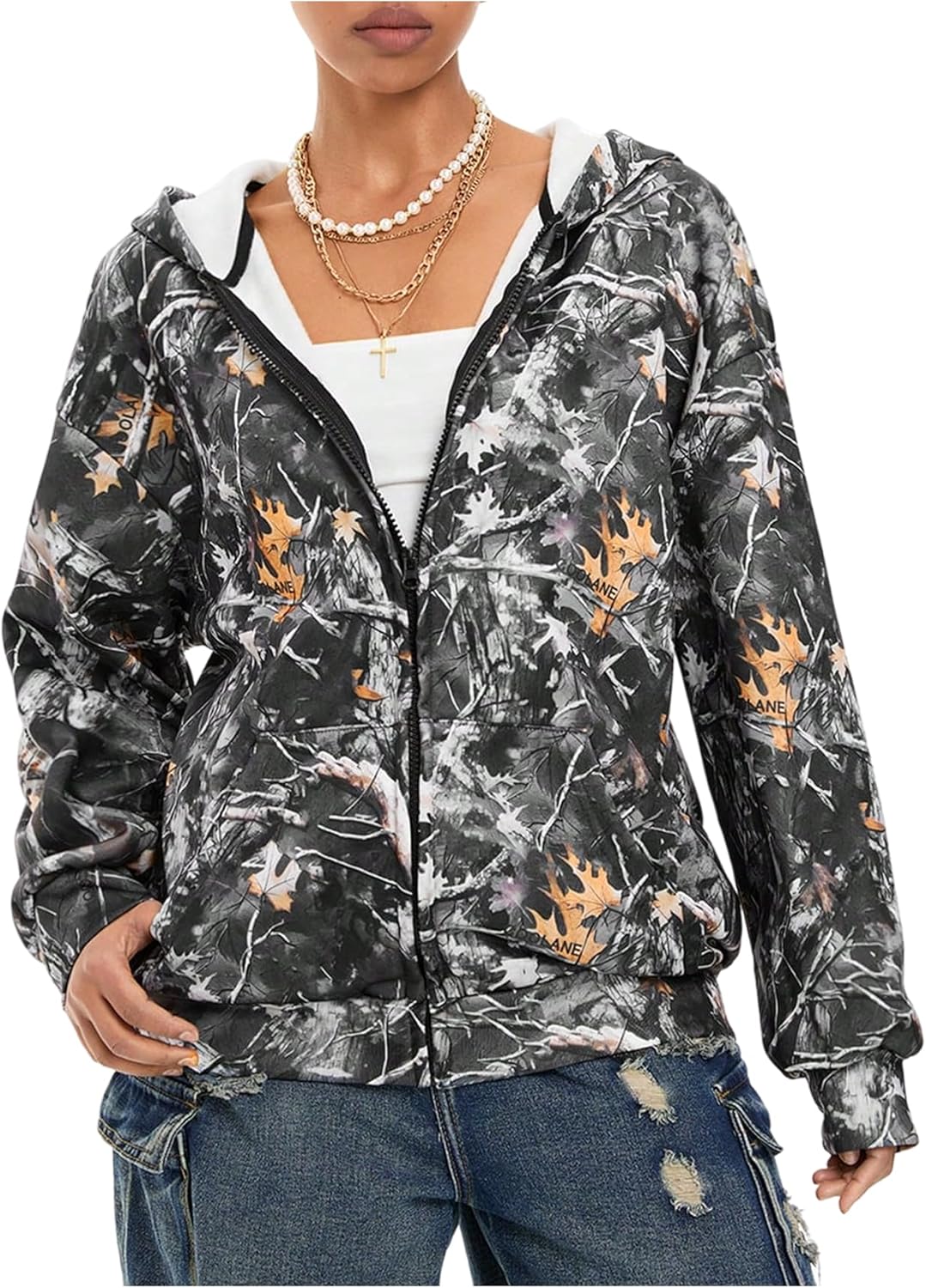 SOLY HUX Women's Y2k Camo Oversized Hoodie Vintage Zip Up Drop Shoulder Streetwear Sweatshirts with Pockets