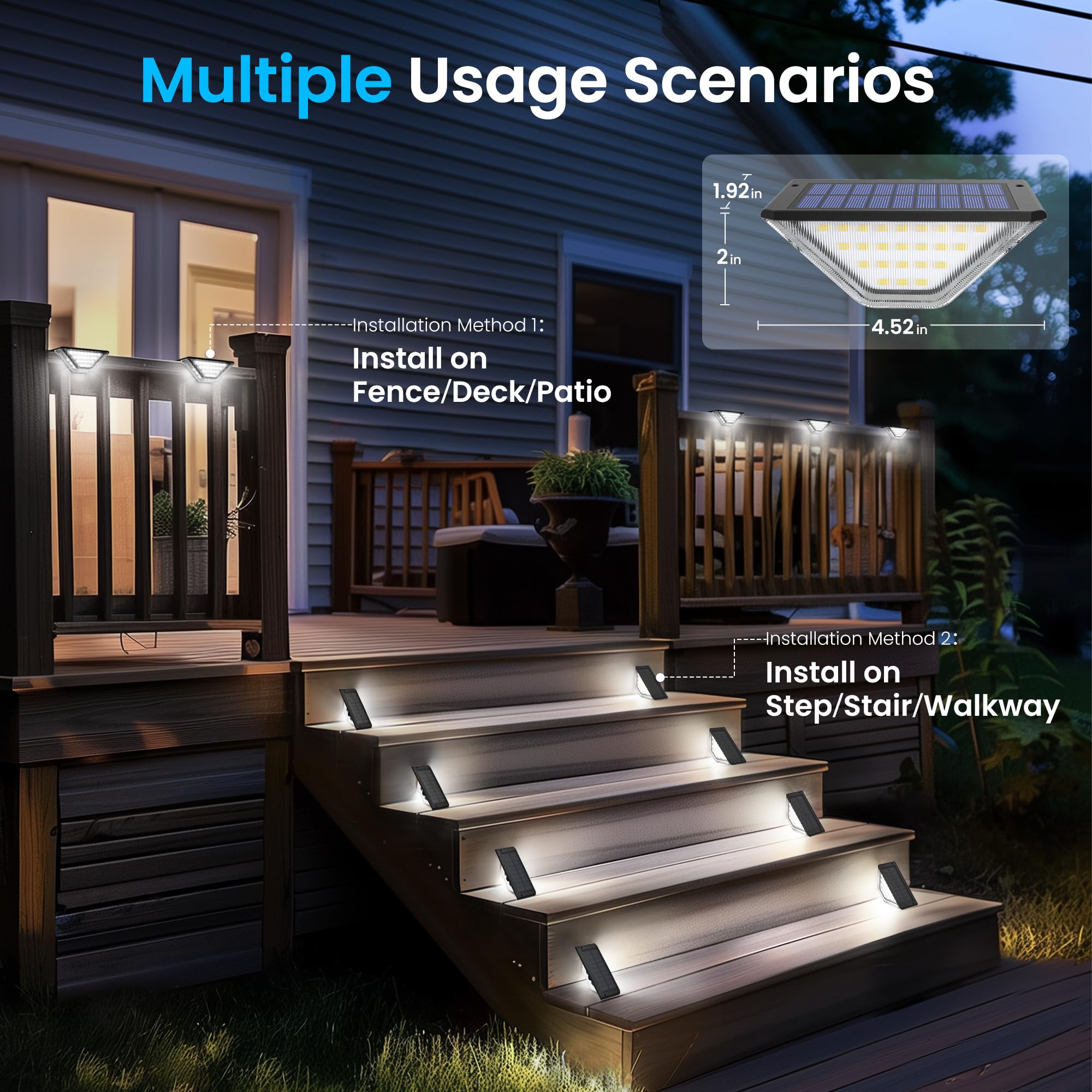 Luci Solari Da Esterno A LED, 6 Pezzi, Impermeabili IP65, Con Pannello 4,7 Pollici, Per Recinzioni, Scale E Terrazzi