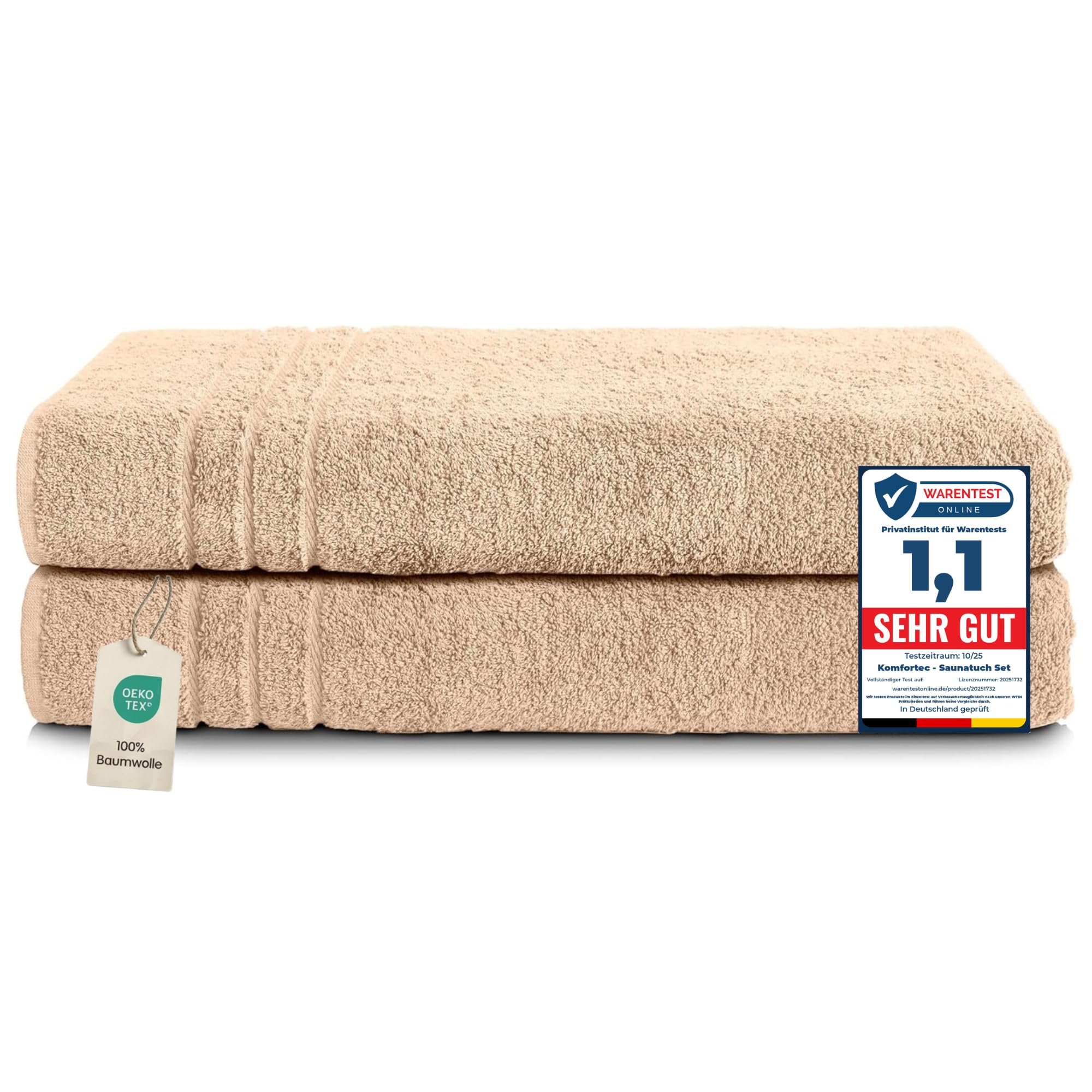 Komfortec Jumbo Bath Towels, 100% Cotton, Quick Dry, 80x200,Beige
