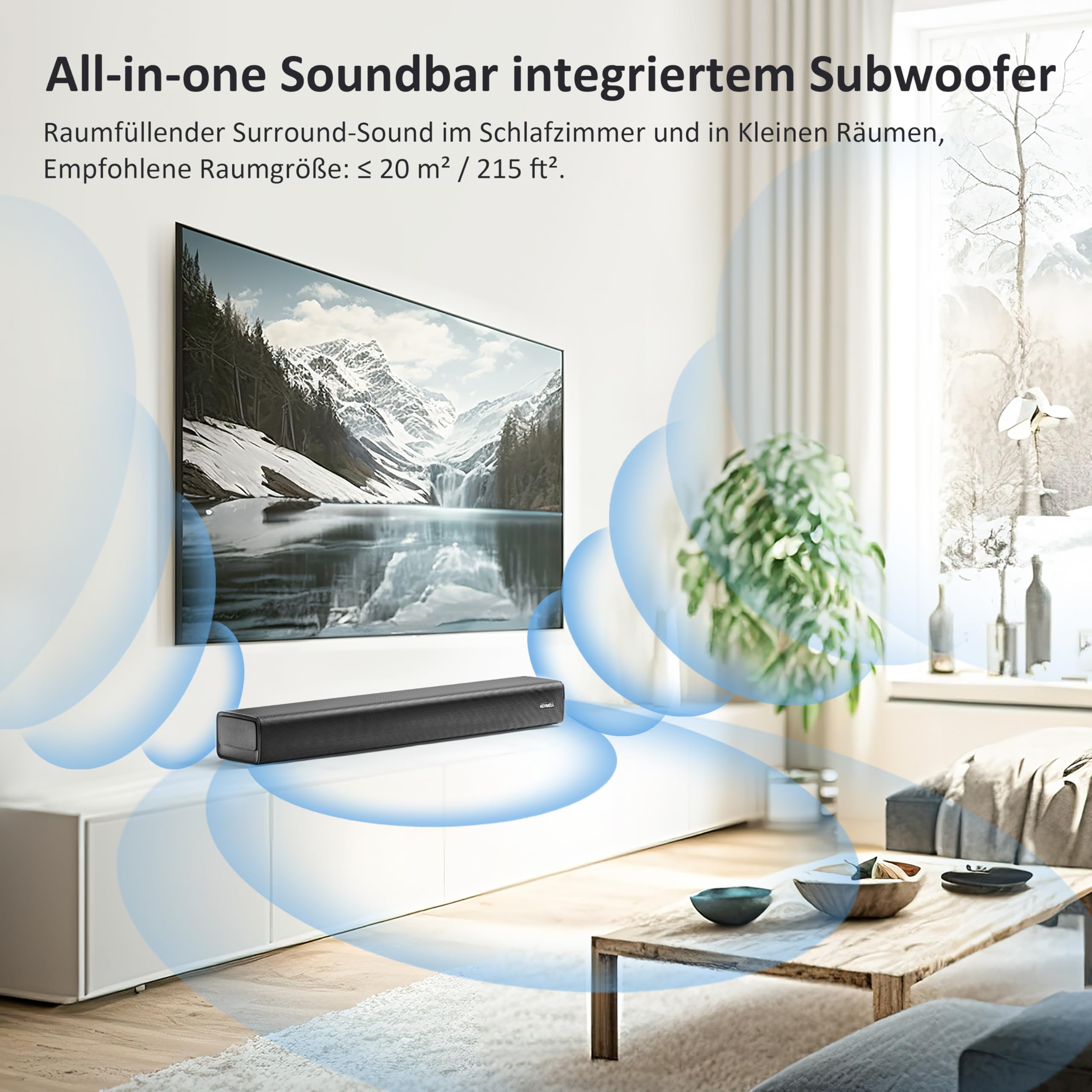 59 cm 2.1ch 120 W mały SoundBar do telewizorów z wbudowanym subwooferem. Optical Aux.