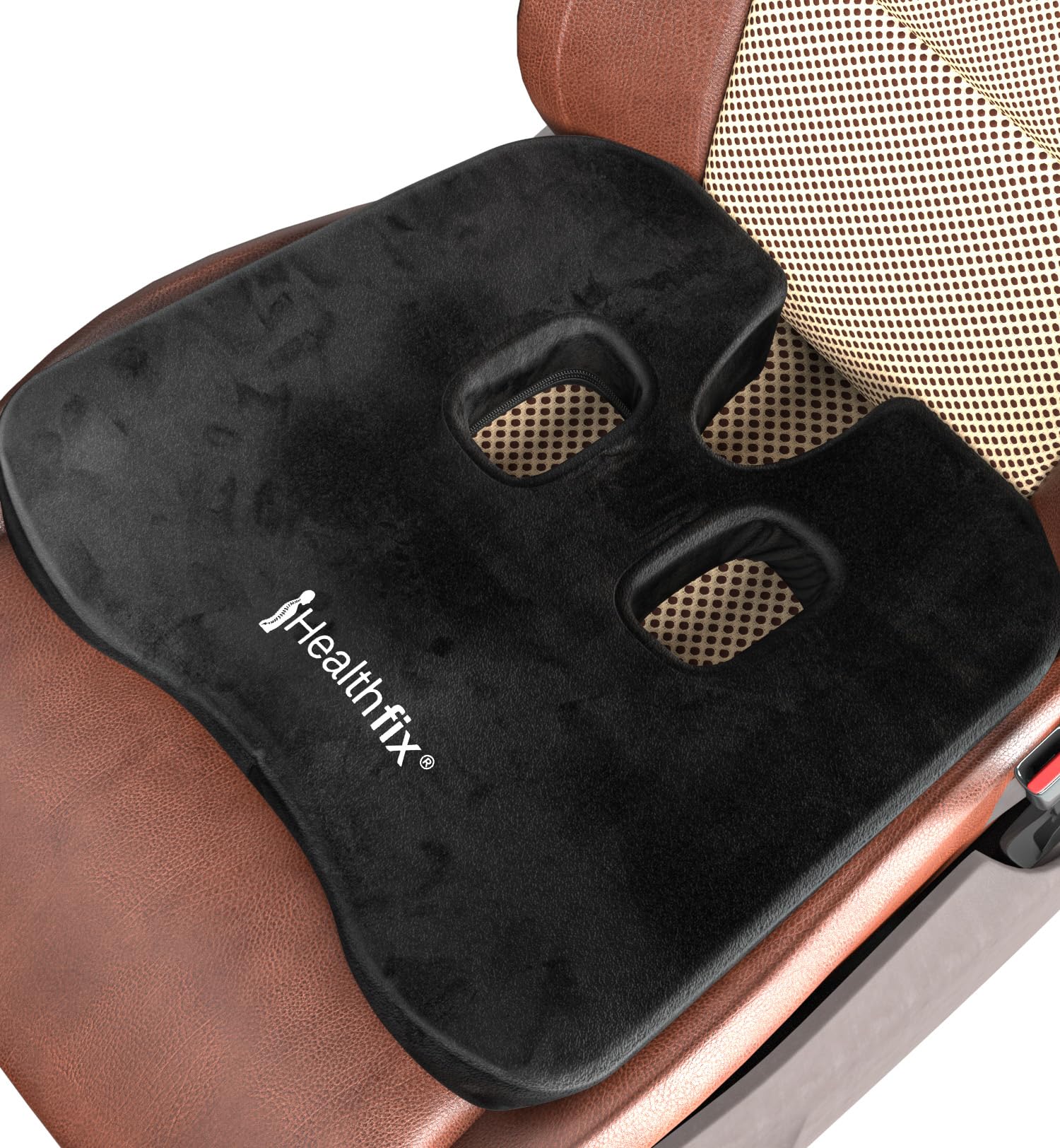 Healthfix® Coussin de siège Voiture – Coussin d’Assise Ergonomique en Mousse à mémoire de Forme | Soulage Coccyx & sciatique, améliore la Posture | Housse Lavable, Dessous antidérapant