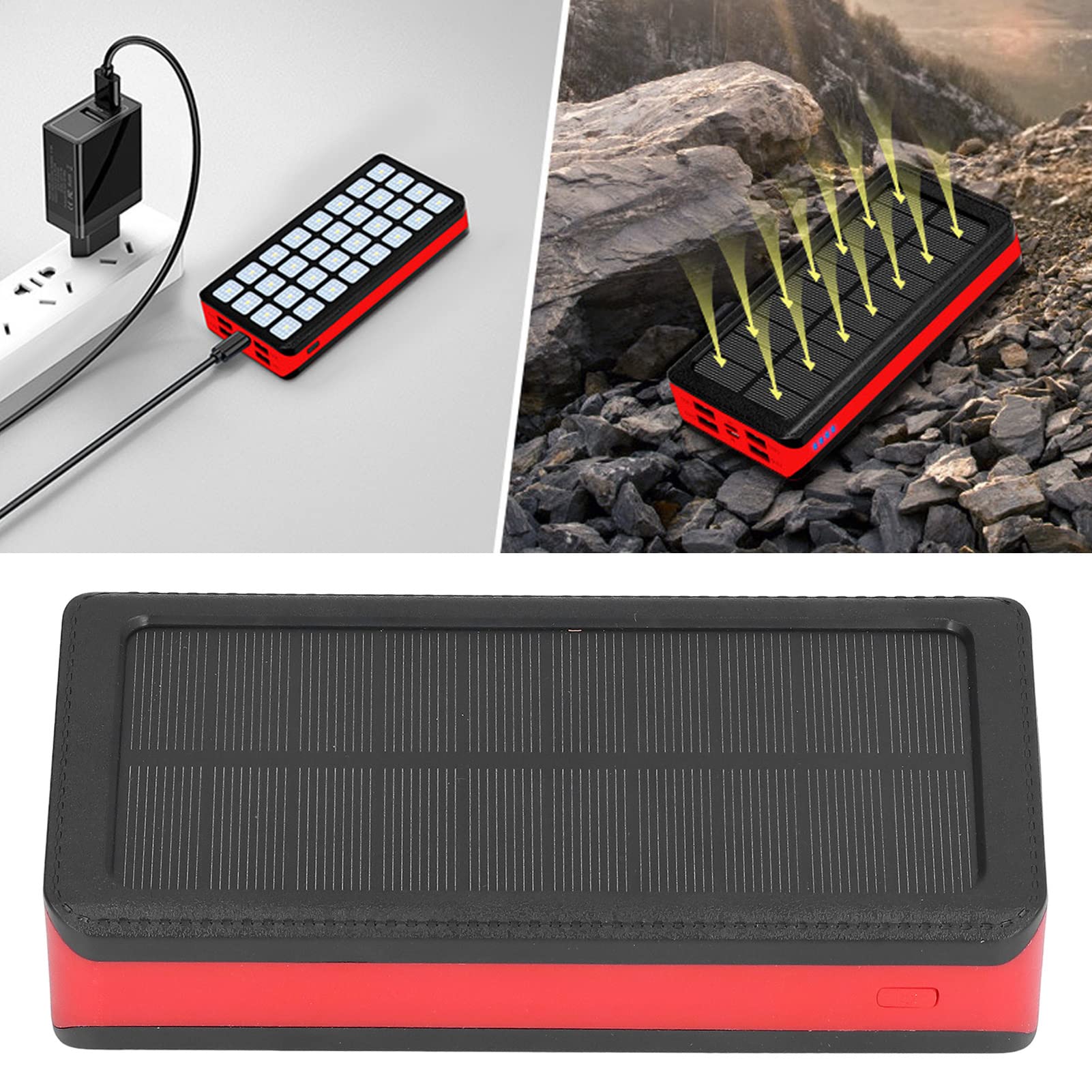 YWBL-WH Banque d'énergie Solaire, Plastique, Haute capacité 30 000 MAh, 4 Ports USB, Lumière LED pour Aventure en Plein Air