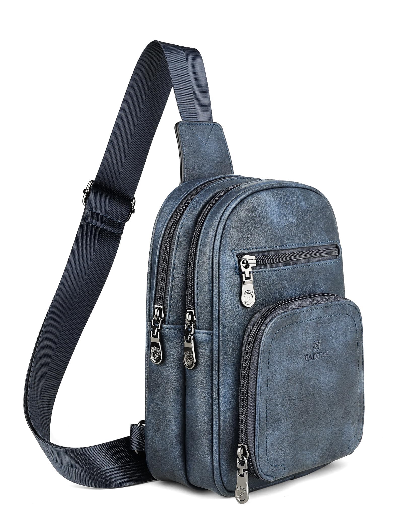 FADEON Women Sling Bags Designer Crossbody Bag, PU Leather Sling Purse Multi-Pocket Packs with Card Slot Suede Blue