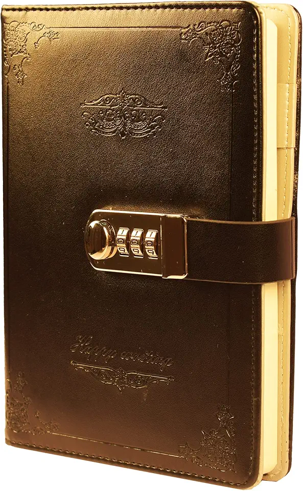 Notebook Digital Senha Retrô Privacidade Diários Combinação Fechadura Diário de Couro Bloqueio Diário de Bloqueio, Preto