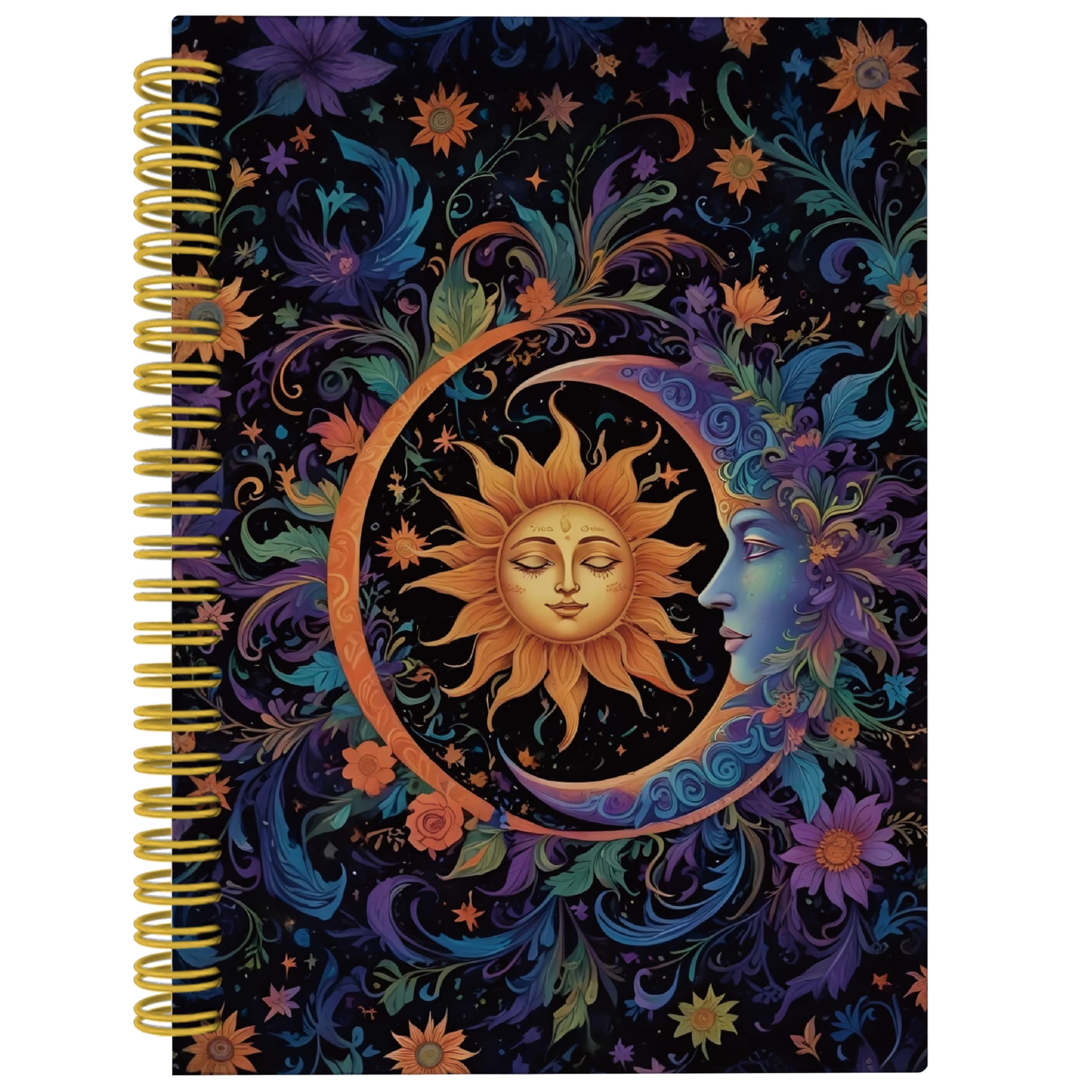 Celestial Sun and Moon Journal, Whimsical Boho Sun Moon Notebook, Witchy Notebook, Witch Journal, Dark Academia Notebook, Witchy Gifts for Women, Spiral Notebook 5.5x8.3 with 164 Pages