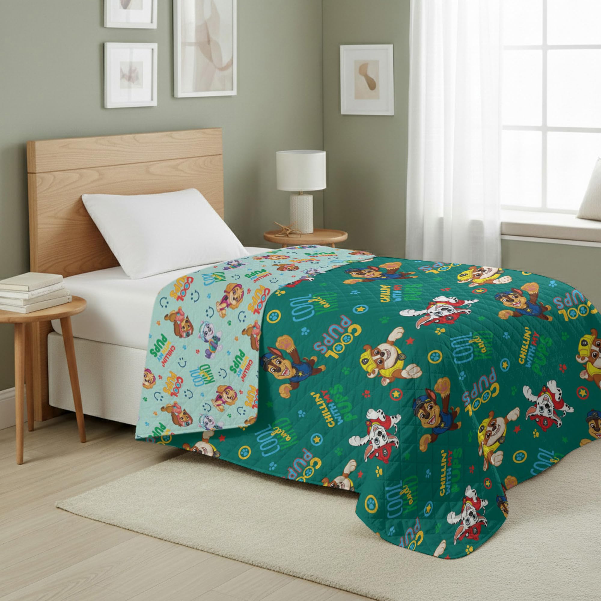 Northwest Paw Patrol Chill Pups Quilted Throw Blanket – Official Oversized Blanket Featuring Classic Characters, Soft and Comfy Bedding for Kids’ Bed, Couch, or Nap Time, 60 x 80 Inches