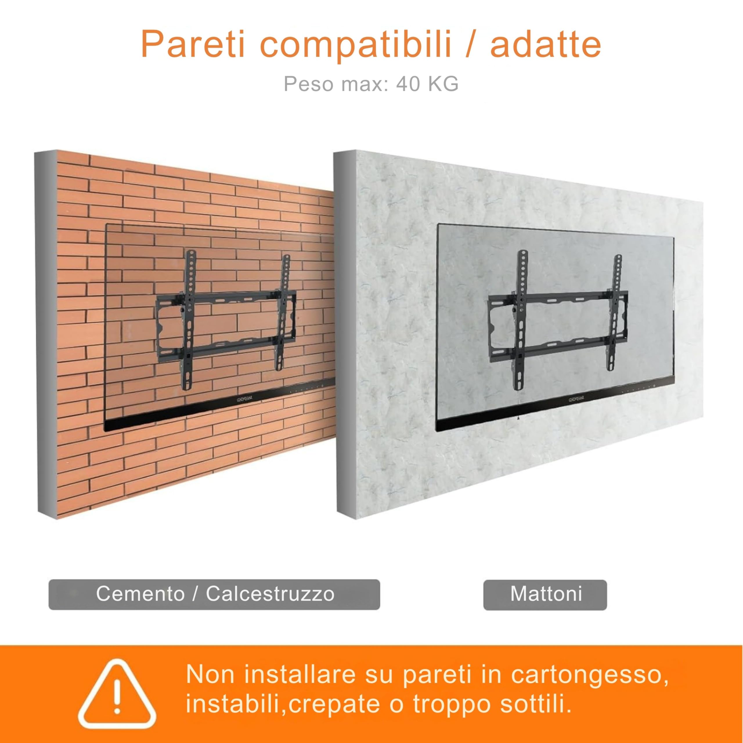 Staffa TV Fissa Da Parete Per Schermi Piatti 26-63 Pollici - Nero - Supporto Universale LCD/LED - Foto 7
