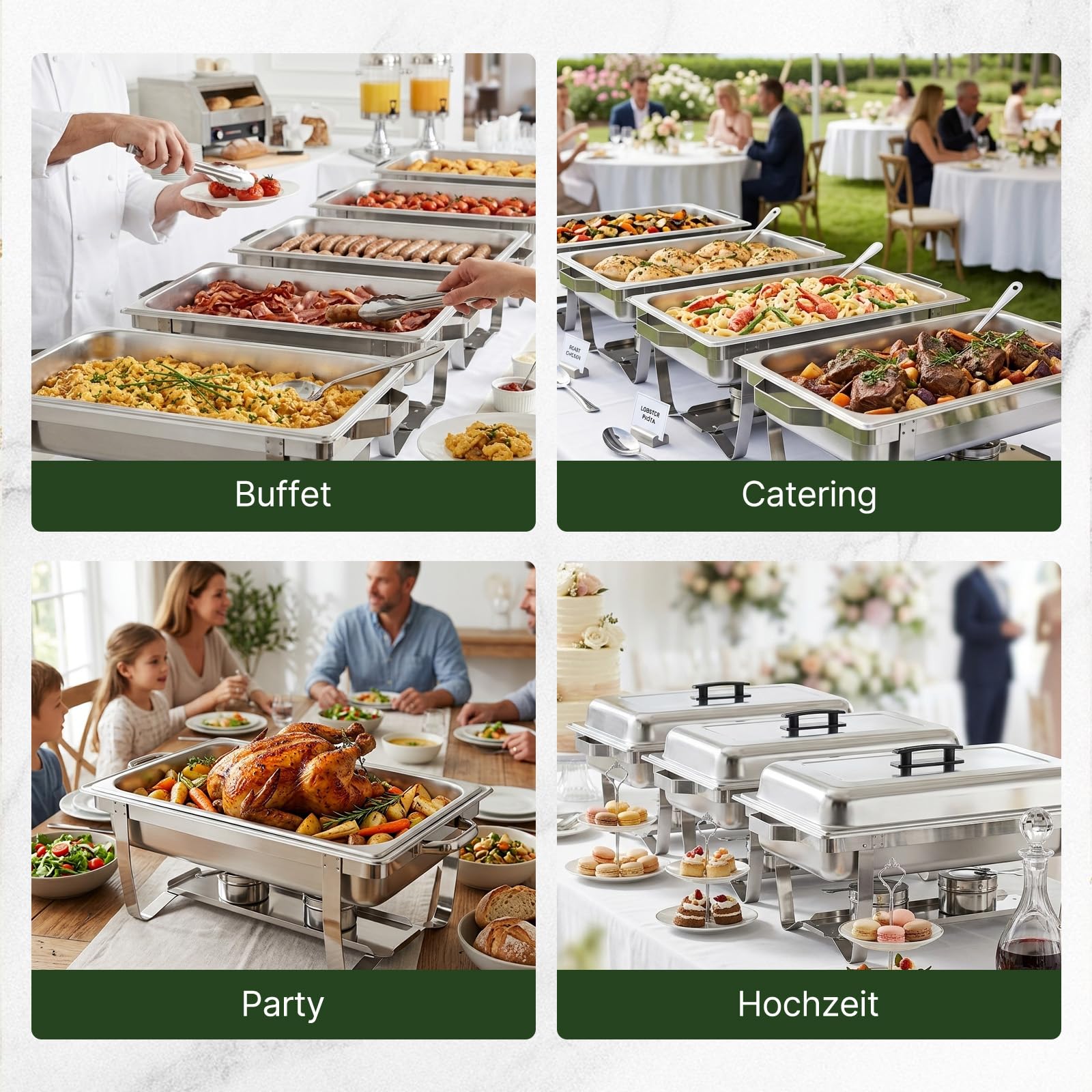 Aplancee Chafing Dish, 2 contenitori scaldavivande in acciaio inox, per catering, buffet e feste
