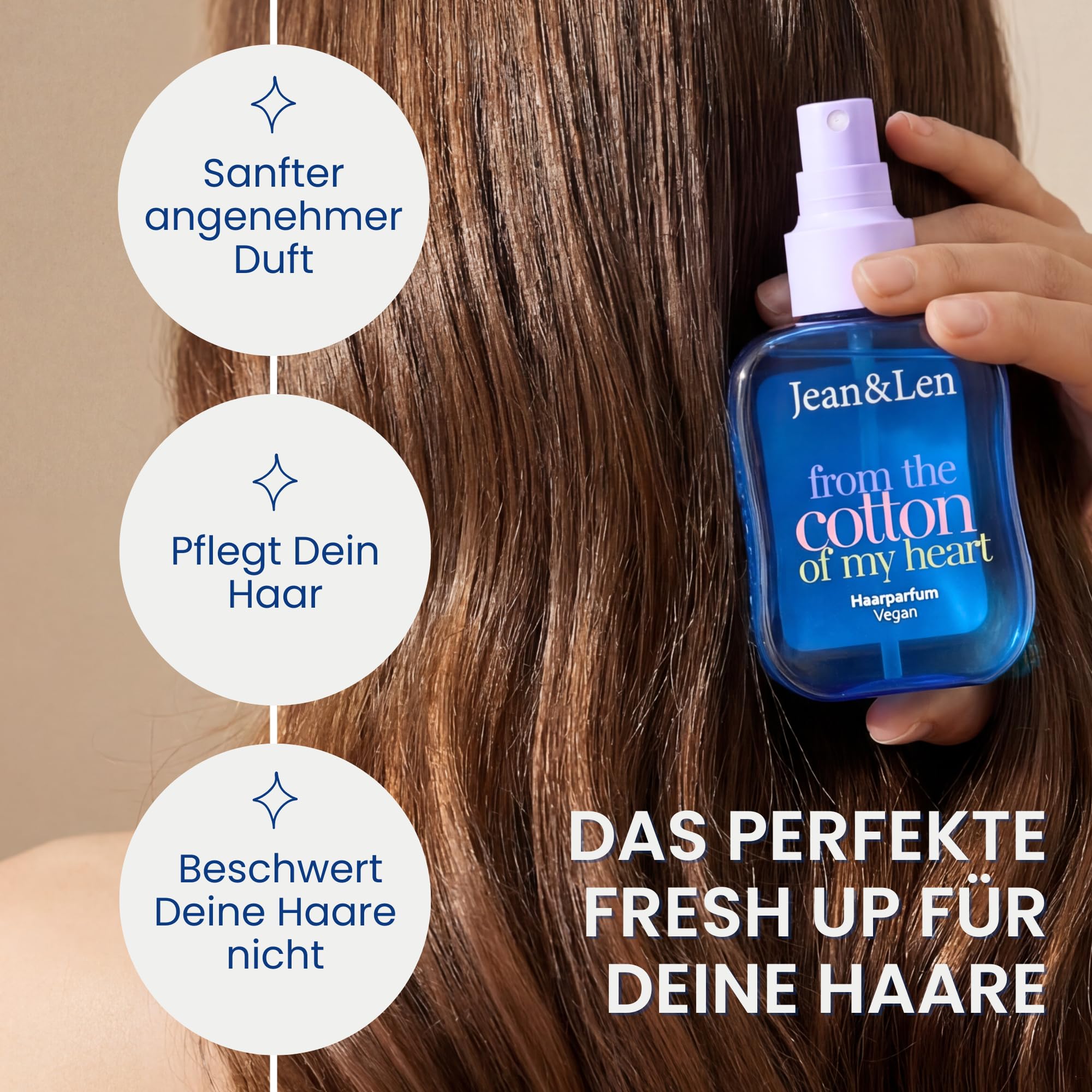 Jean & Len Haarparfum From the Cotton of My Heart, sanfter Duft nach frisch gewaschener Wäsche, pflegende Formulierung mit Aminosäuren & Panthenol, für natürlich glänzendes Haar, vegan, 105 ml