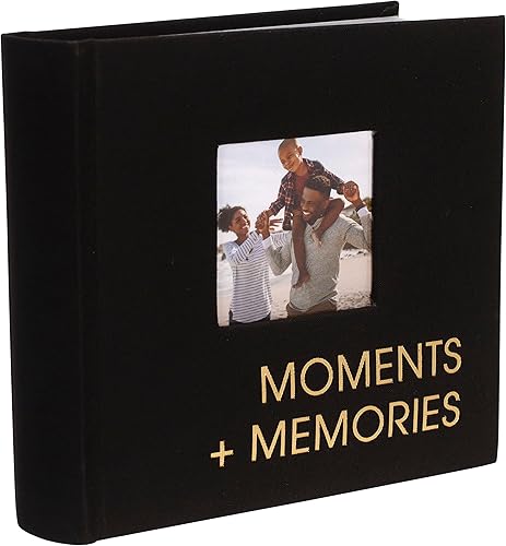 Miniatura 2 de Malden International Designs - Álbum de fotos de tela negra con áreas de escritura de notas, tapa dura, 3 x 3 pulgadas, bolsillo para fotos