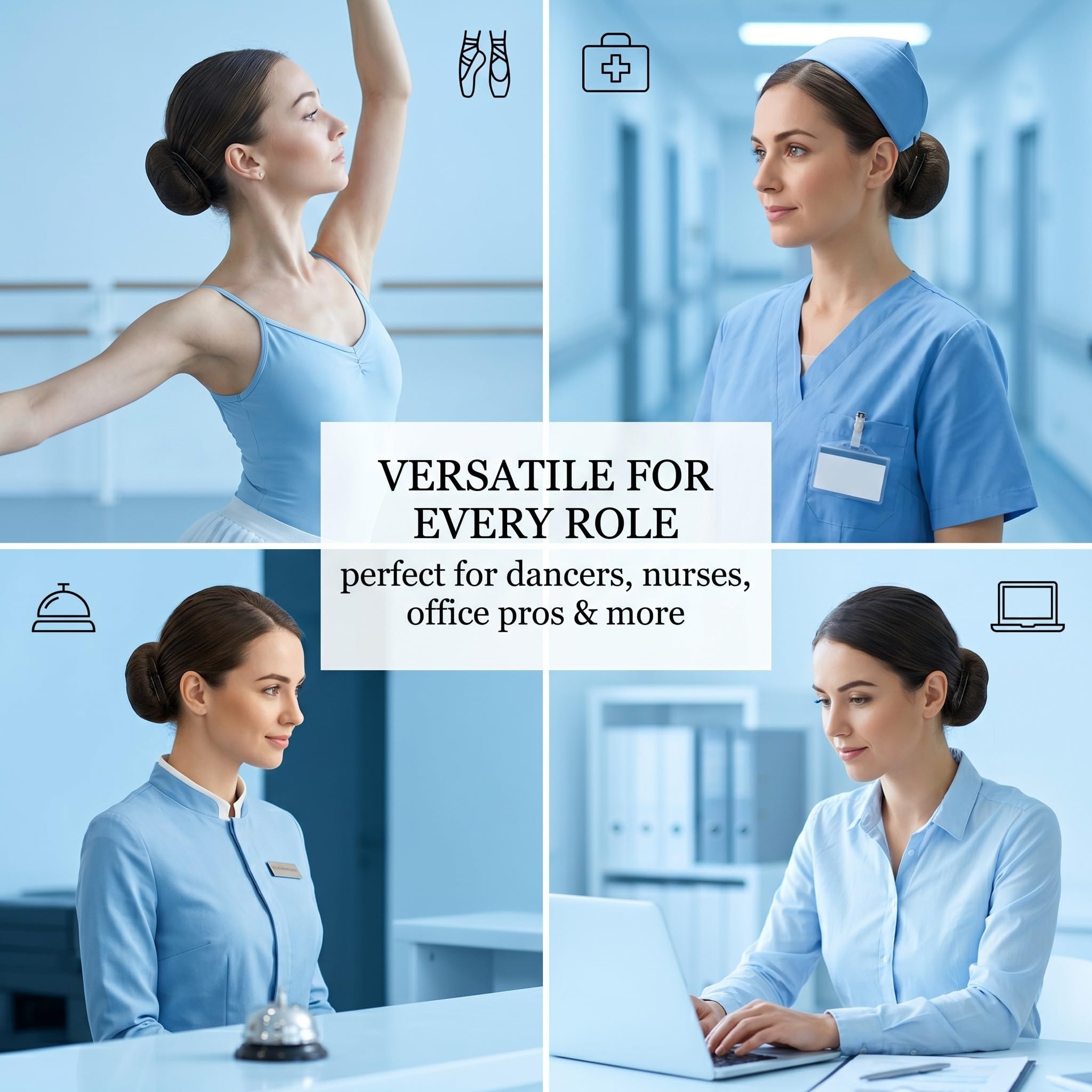 Ciambelle per chignon,Questa confezione contiene 24 retine per capelli invisibili e 10 fermagli per capelli a forma di U, appositamente progettati per fissare parrucche e chignon da bambina.