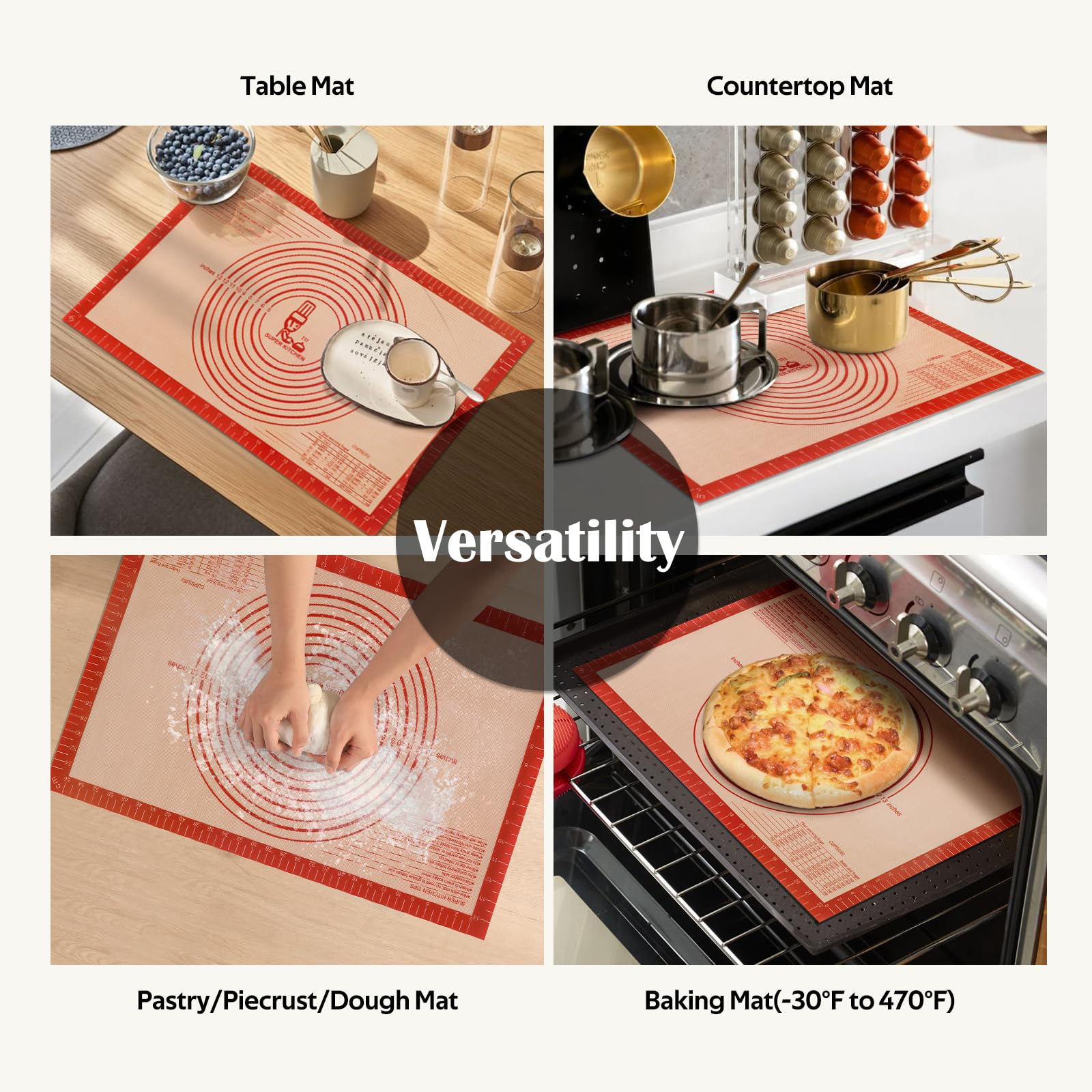 Tappetino Da Pasticceria In Silicone 60x40 Cm - Antiaderente Con Misure, Per Pizza, Pane E Pasticcini