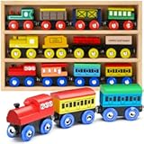 Wooden Train Set 12 PCS - Train Toys Magnetic Set Includes 3 Engines - Toy Train Sets For Kids Toddler Boys And Girls - Compatible With All Major Brands - Original - By Play22