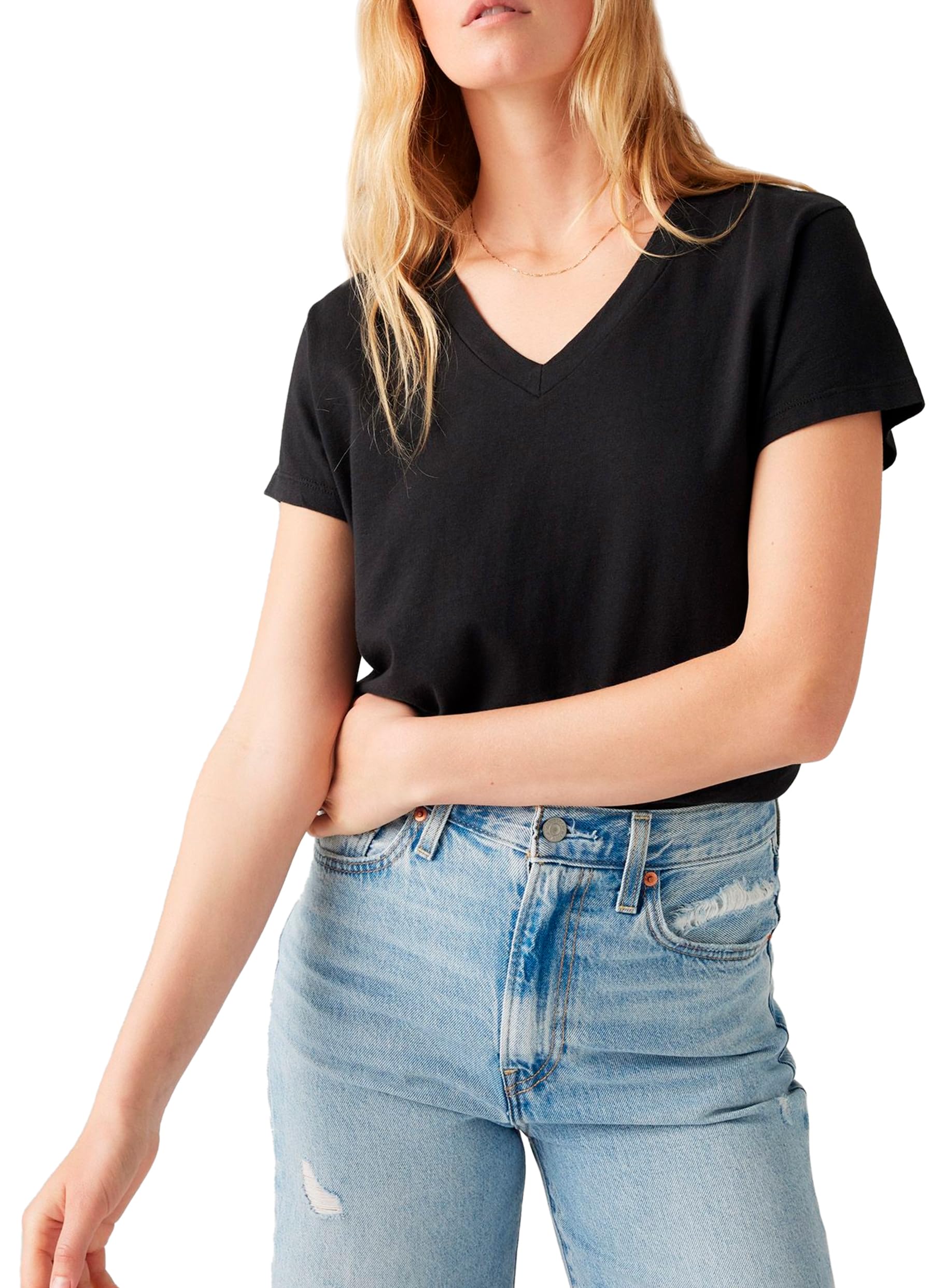 Levi's Women's Caviar Slub Boxy Vneck Tee T-Shirt, Caviar, Xs