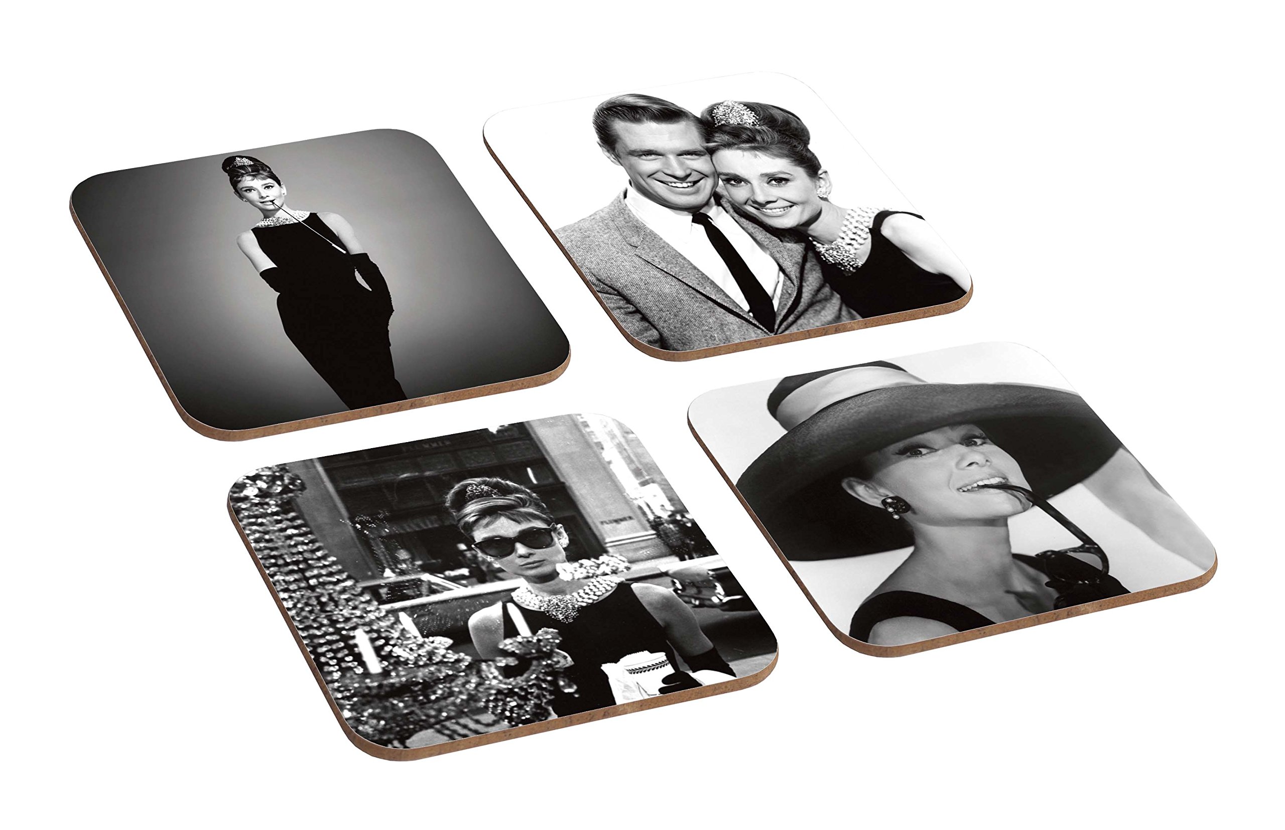 Mugmart Black Audrey Hepburn Great 4 Piece Wooden Coaster Set