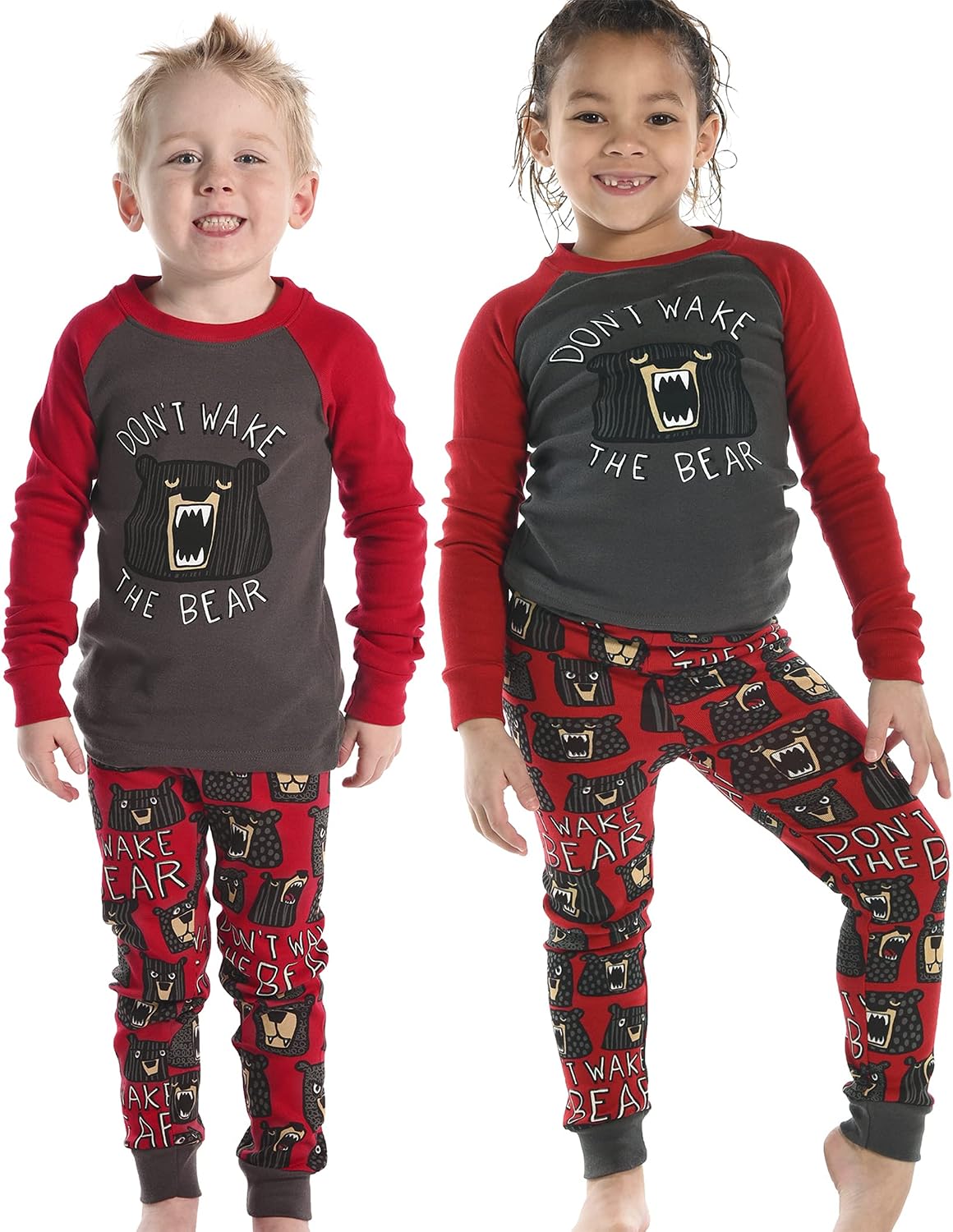 Lazy One Warm Long-Sleeve PJ Sets for Girls and Boys, Cozy, Comfy, Funny Kids' Pajama Sets, Animal, Bear & Moose