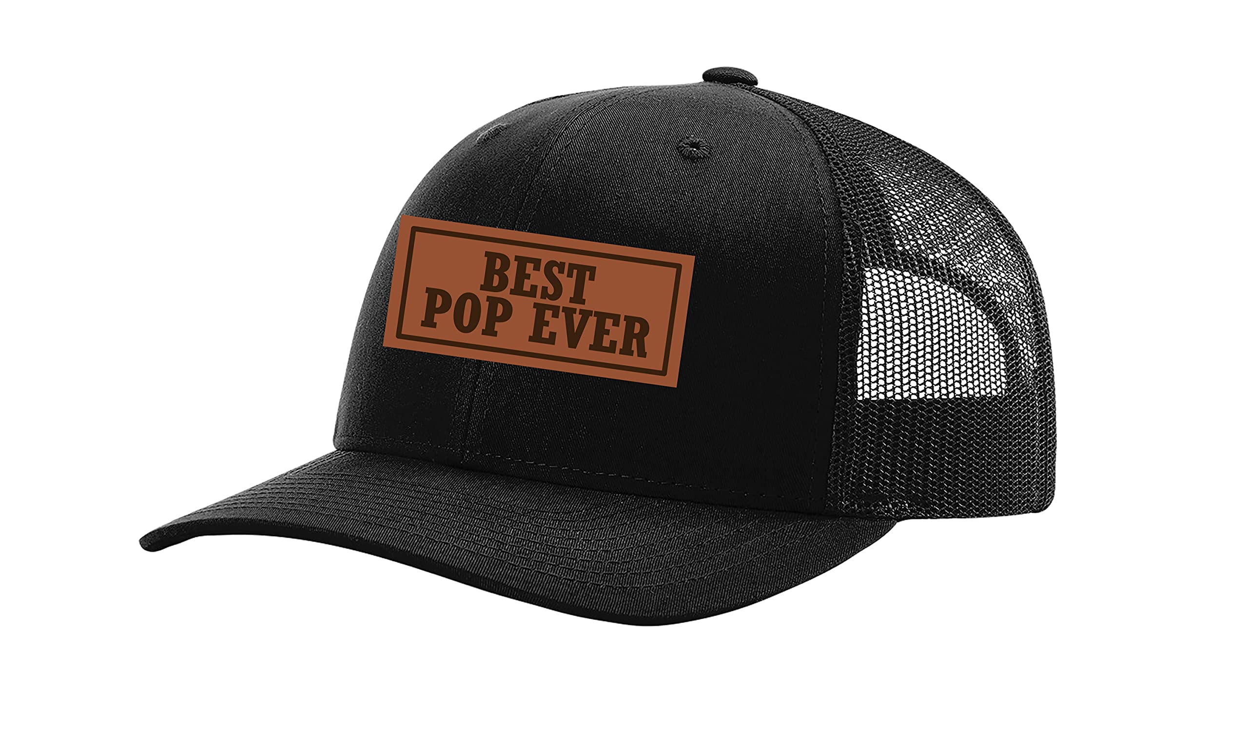 Men's Best Dad Ever Father's Day Laser Engraved Leather Patch Trucker Hat
