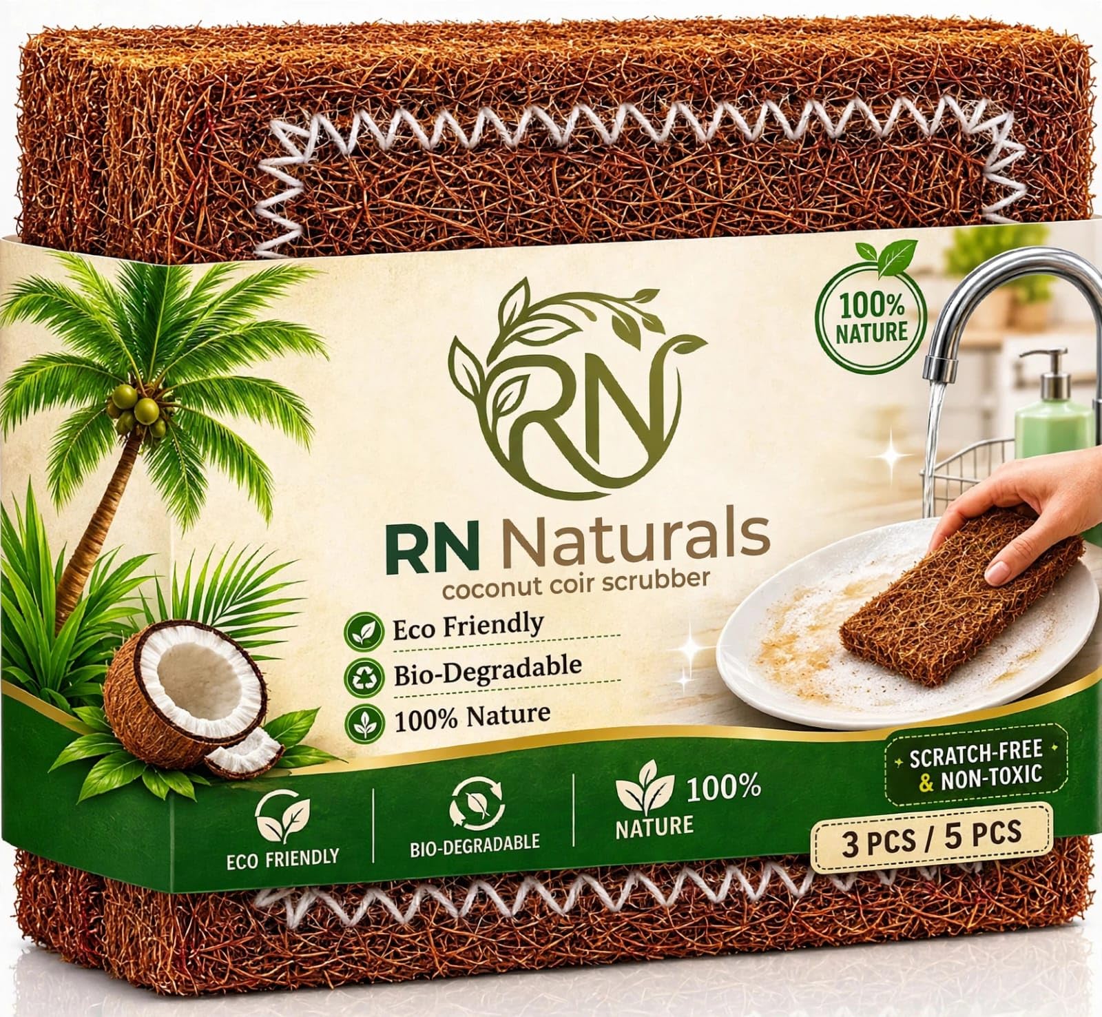 RN Naturals Coconut Coir Scrubber Pack of 10 | Biodegradable, Scratch-Free-image-34