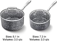 Vista 7 de Saucepan Set, Nonstick 2Qt & 3Qt Sauce Pans with Lids, Small Pot with Lid - Natural Granite, Grey