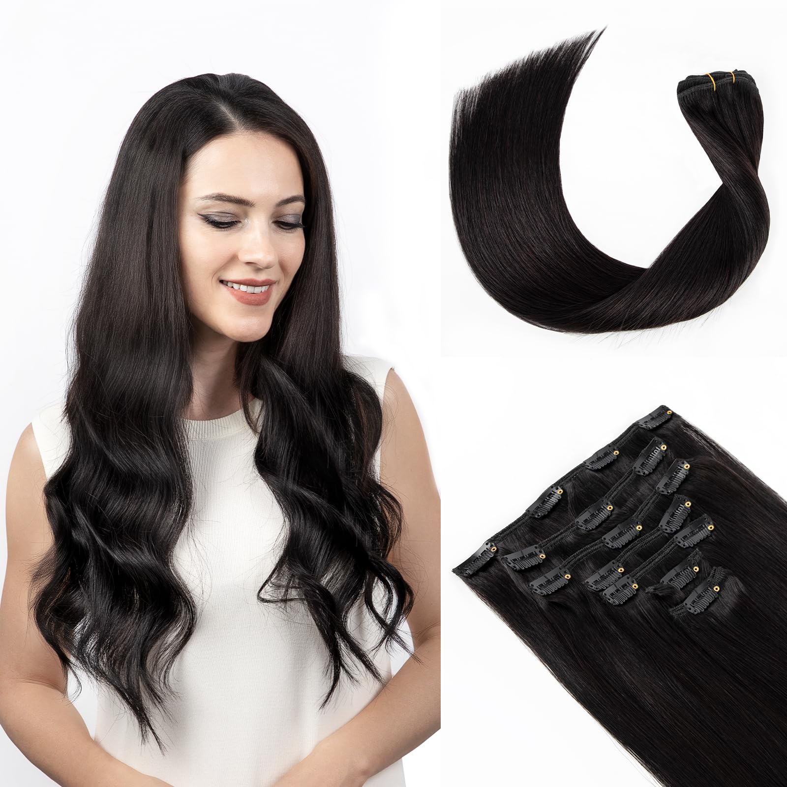 SOBEAUTY Hair Extensions Clip in, Real Human Hair Extensions, 100% Hair Extension Human Hair Double Weft
