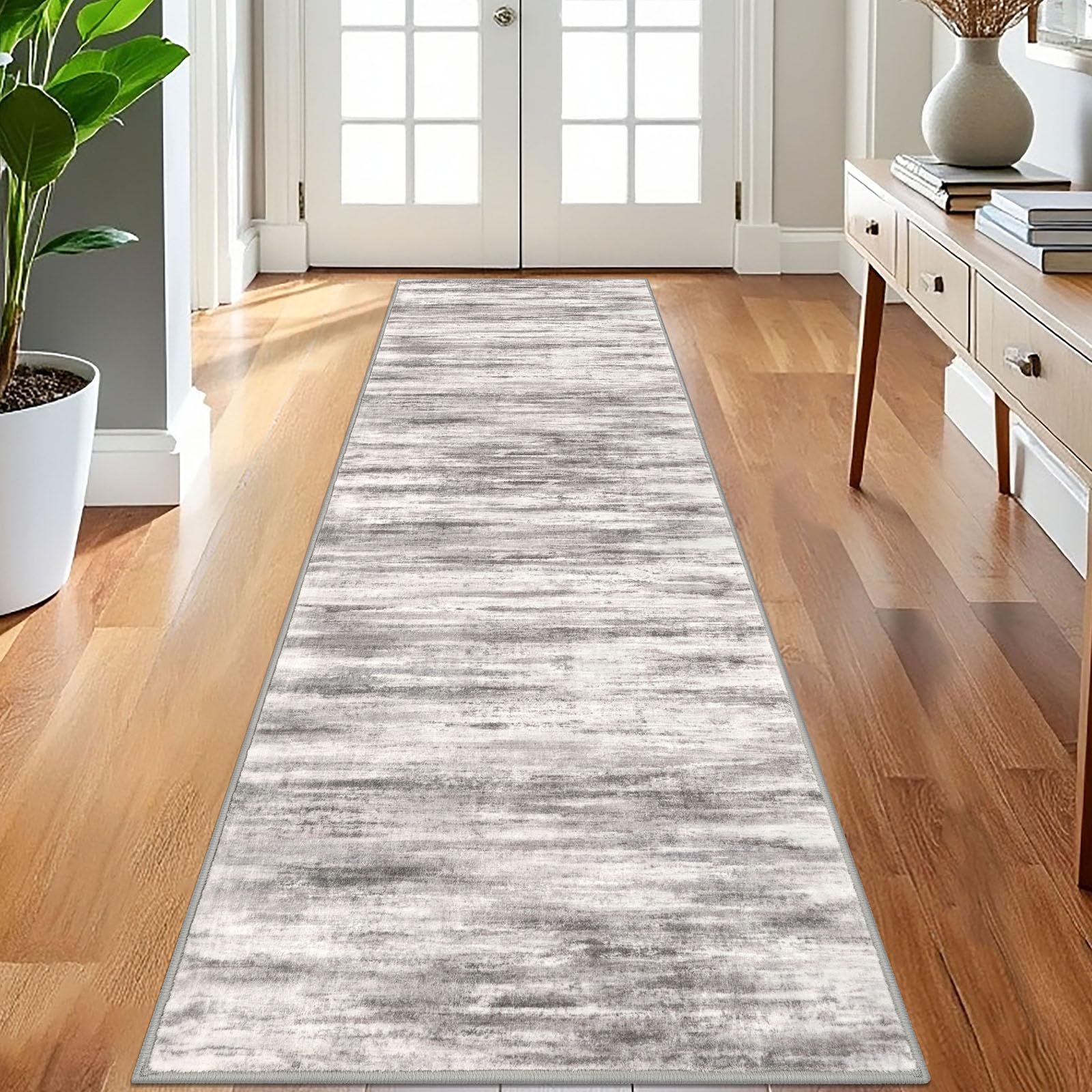 KOZYFLY 3x8 Area Rug Modern Ombre Area Rug for Bedroom, Washable Rug Non-Slip Soft Striped Living Room Rug, Print Grey-Beige Abstract Carpet for Laundry Nursery โ image 1