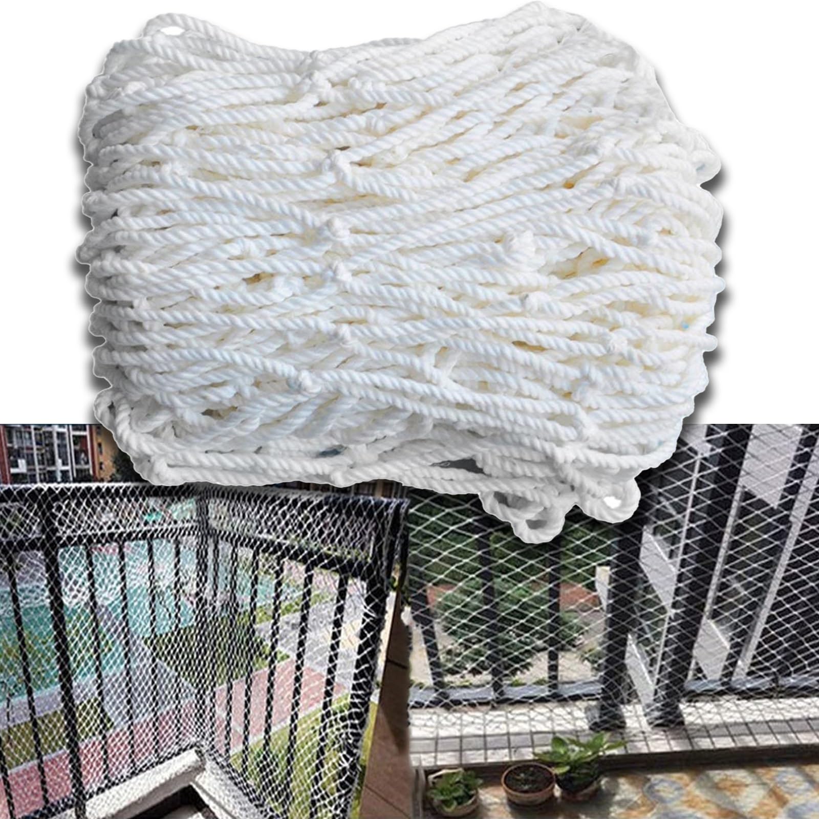 Lwjsocp White Play Net 23X23ft / 7X7m - Safety Net For Kids, Stair Fall Prevention, Nylon Rope, 0.6Cm Diameter, Hammock Swing Safety Grid For Playground Use
