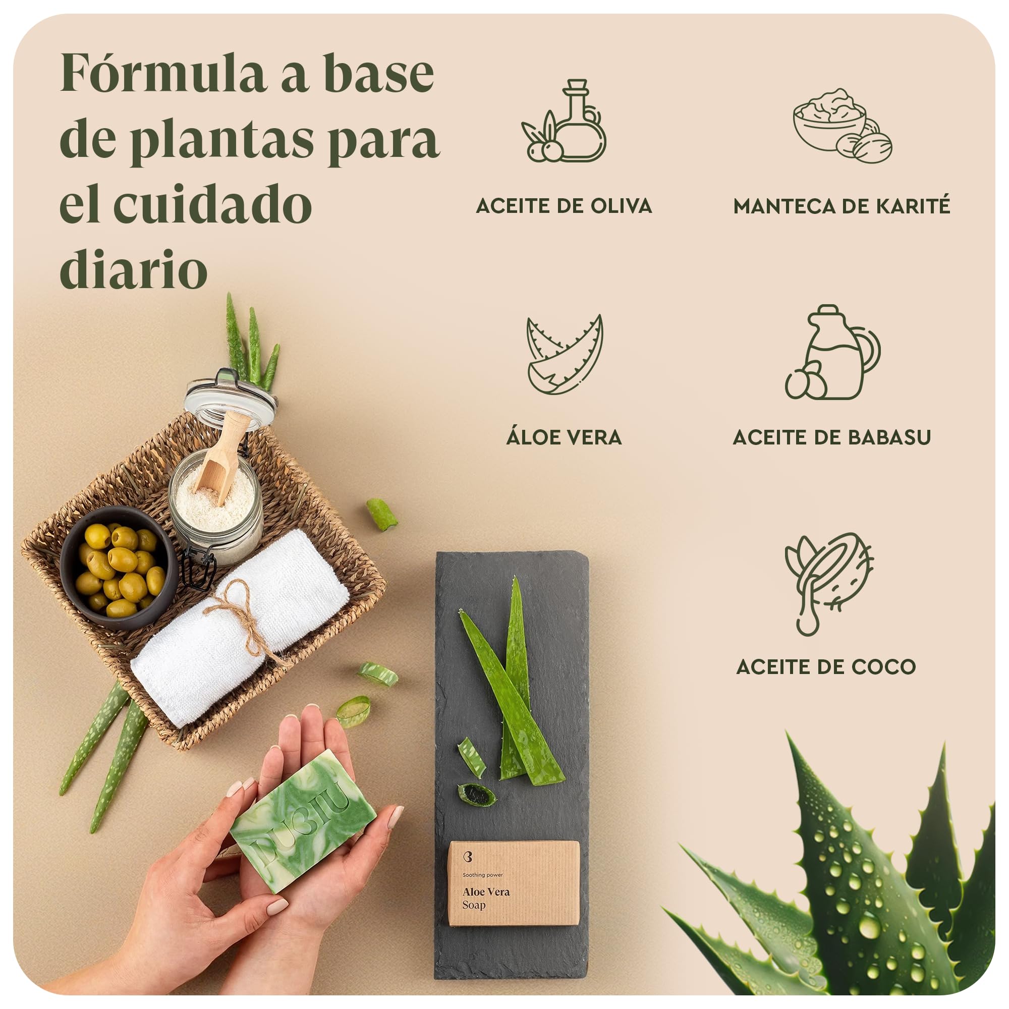 Jabón Natural de Aloe Vera - 100g Jabon de Manos Pastilla Jabon Cuerpo y Pastilla de Jabon Facial Para Hidratar y Nutrir la Piel - Jabones Artesanales — view 6