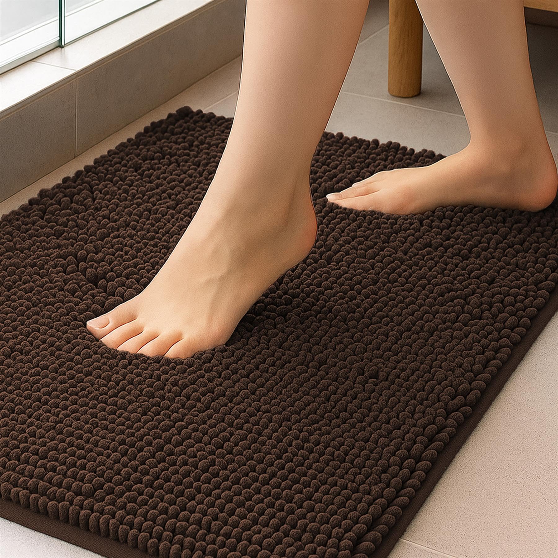 K Collection Luxury Chenille Bath Mat, Extra Soft and Absorbent Shaggy - Non Slip Machine Washable Bathroom Mats – Brown 50x80cm — image 1
