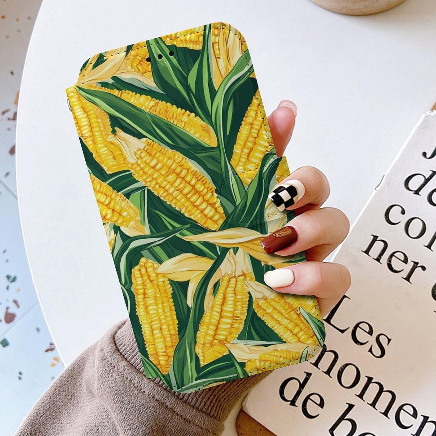 Yellow Corn Green Leaves Compatible with iPhone 16/16 Plus/16 Pro/16 Pro Max/16 E Case Phone Wallet Card Holder Flip Cover with Wrist Strap
